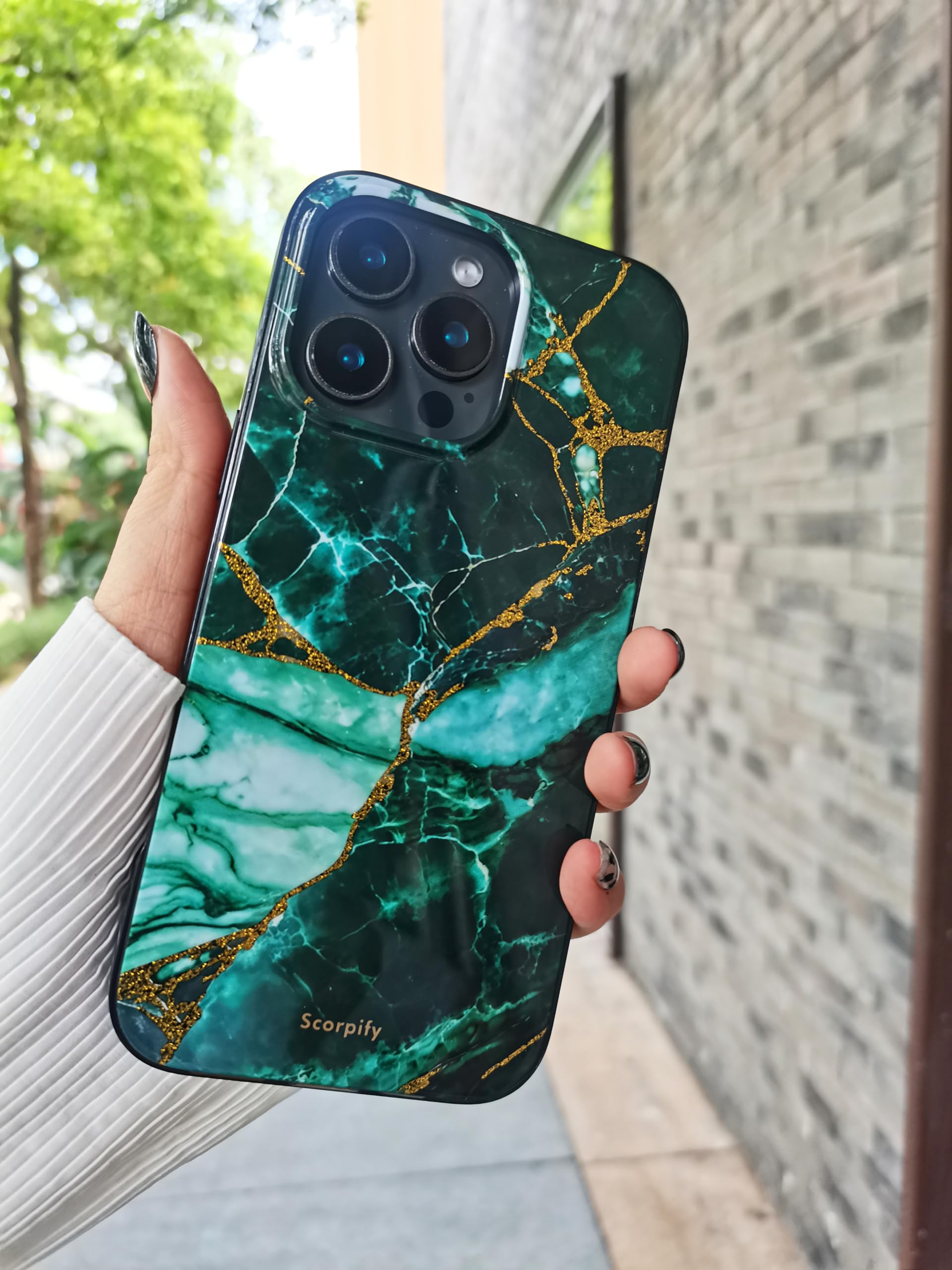 Scorpify For Iphone 16 Pro Max Case [Compatible With Magsafe] With Emerald Green Marble Design, Cute Magnetic Phone Cover For Wo