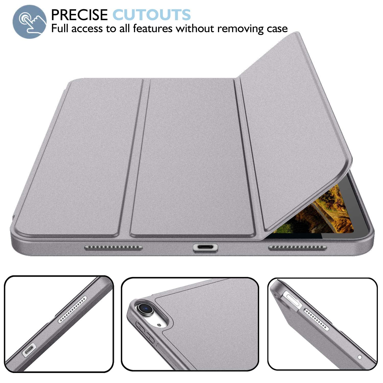 Imieet Ipad Air 11 Inch Case 2024 (6Th Generation), Ipad Air 5Th Generation Case 2022/4Th Generation Case 2020 10.9 Inch With Pencil Holder, Trifold Stand Smart Case (Sliver Gray)