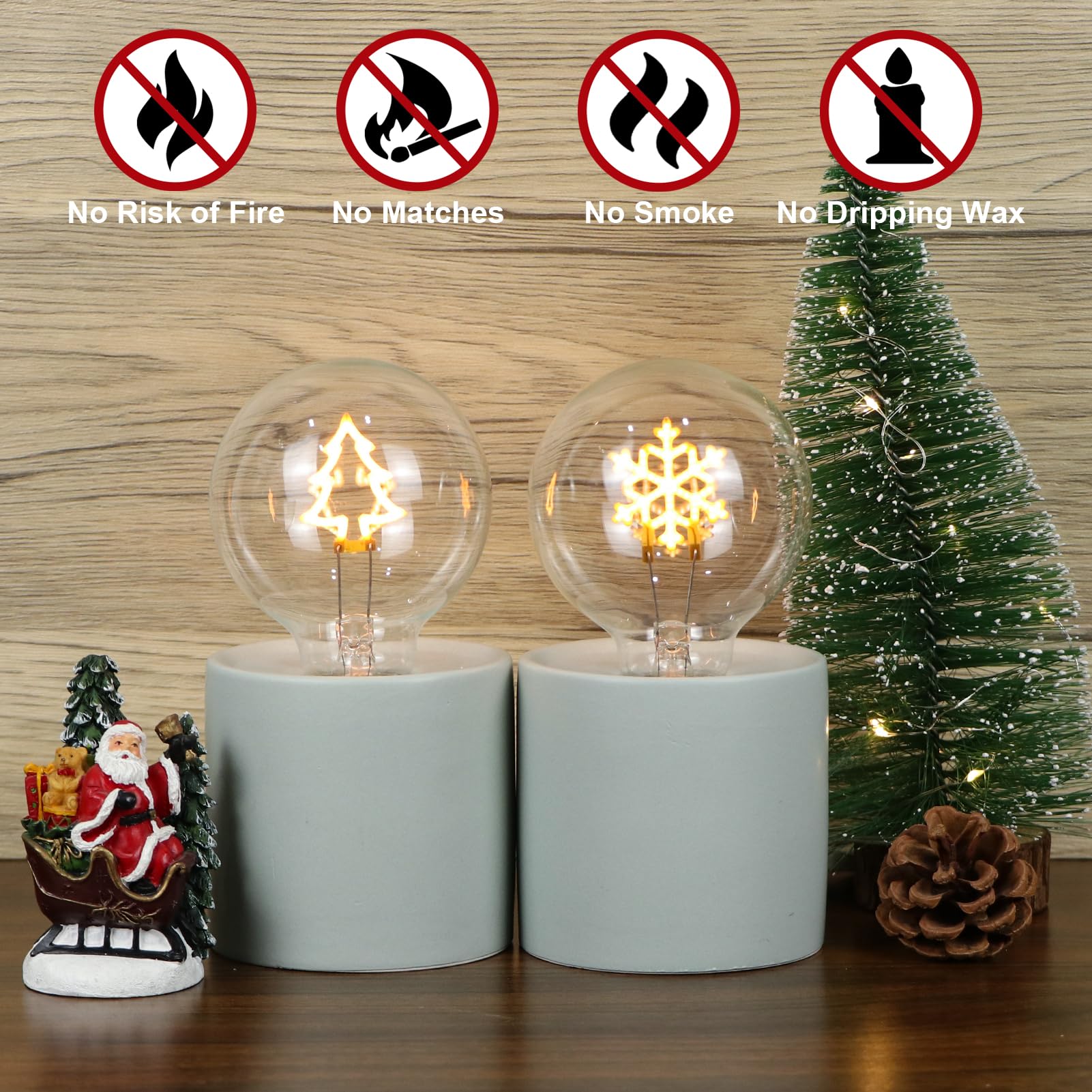 Wondise Christmas Night Light Glass Globe With Ceramic Base Battery Operated Warm Yellow Light Led Lamp For Home Table Centerpie