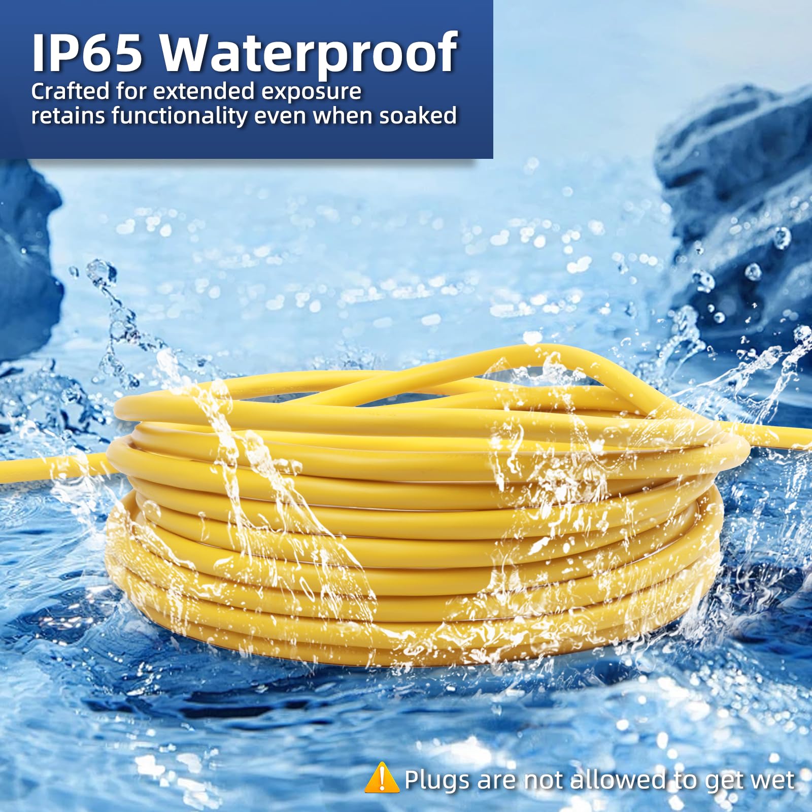 Islewire 12 Gauge Outdoor Extension Cord 100 Ft Waterproof, 3 Prong Plug, Sjtw Heavy Duty 15A 1875W, Yellow Extension Cable With