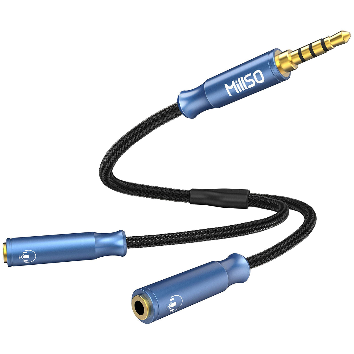 MillSO Headphone Splitter 3.5mm 4 Pole TRRS Audio Splitter Cable Nylon Braided Stereo Aux Splitter for 2 TRRS Headset to PC Laptop PS4 Xbox Smartphone [Young Series] - 1 FT