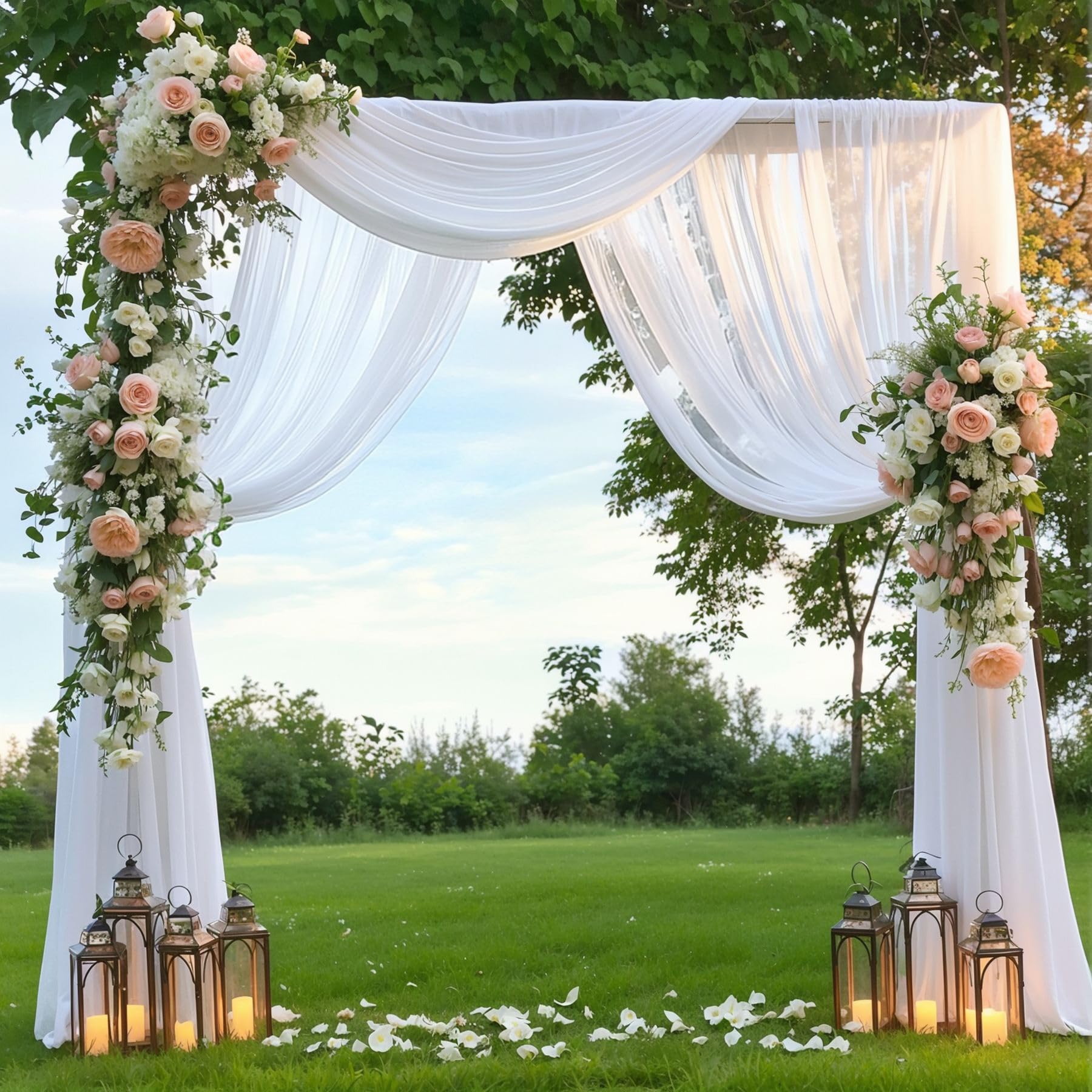 Wedding Arch Draping Fabric,2 Panel 28 X 19Ft White Arch Drapery Sheer Backdrop Curtain For Wedding Ceremony Party Ceiling Decor