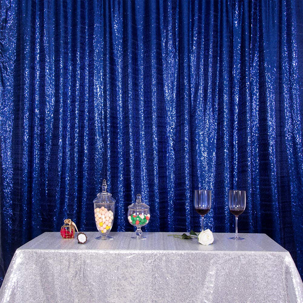 Squarepie Sequin Backdrop Non Transparent Background Sparkly Curtain For Wedding Party 4Ft X 7Ft Navy Blue