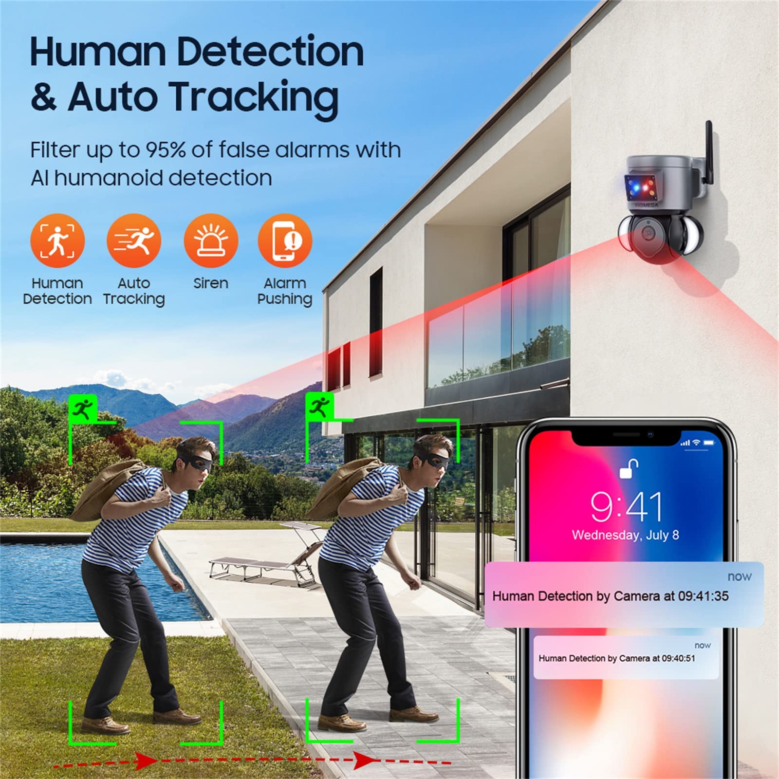 Inqmega Tuya Security Camera Outdoor, 4Mp Fhd Wifi Camera With Light Alarm System, Ai Human Detection & Auto Tracking, Color Nig