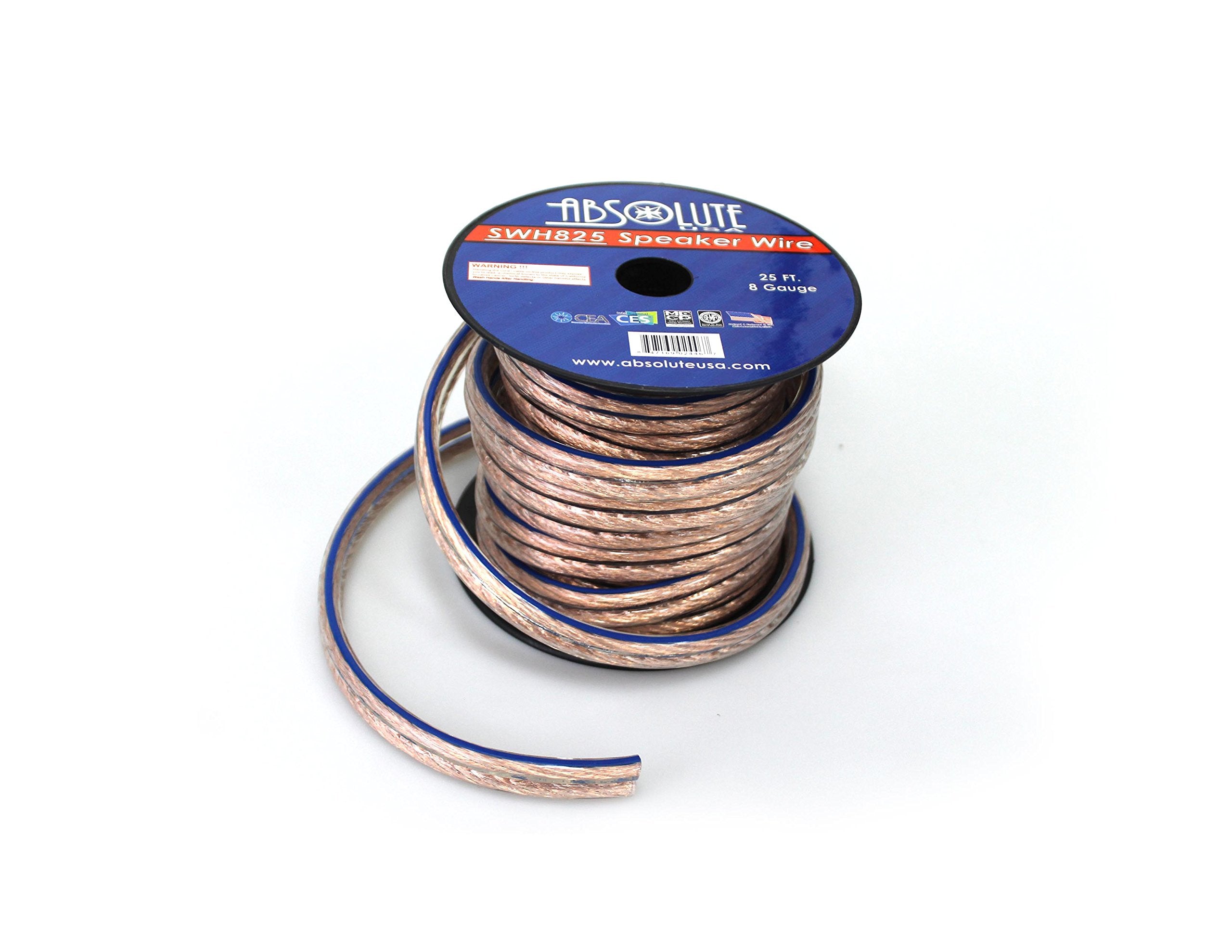 Absolute Usa Swh825 8 Gauge Car Home Audio Speaker Wire Cable Spool 25'