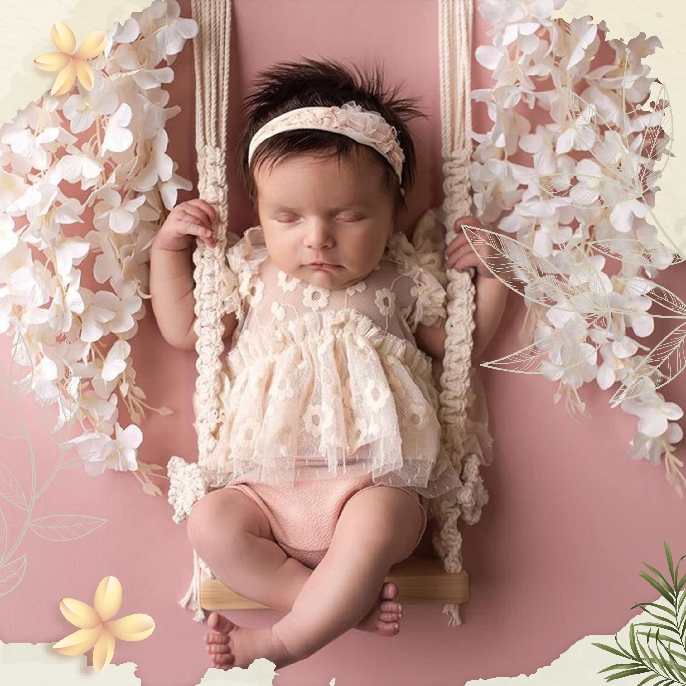 M&G House Newborn Photography Props Swing Prop Wooden Swing Seats Baby Photo Props Wooden Prop Swing Baby Photoshoot Props Newbo