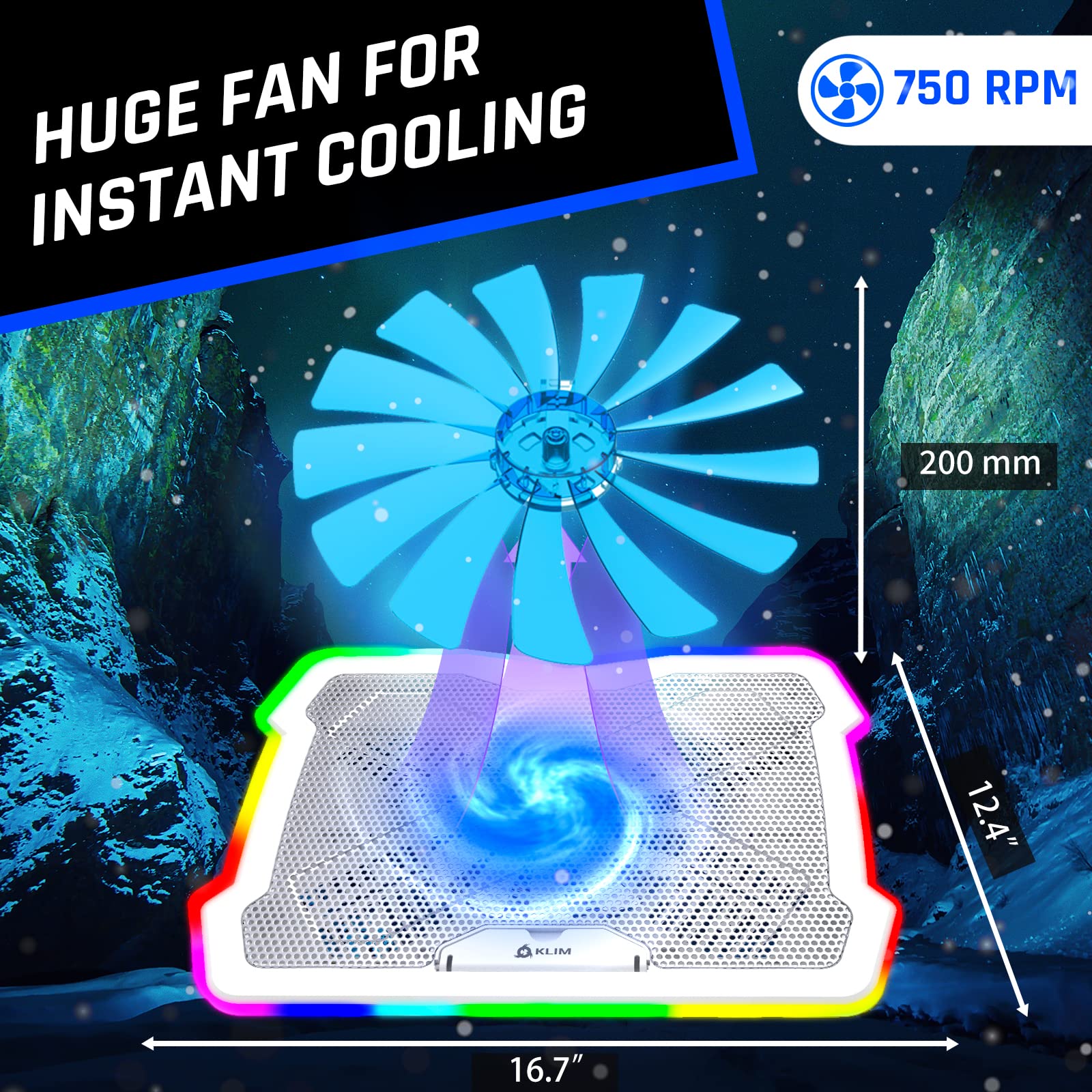 Klim Ultimate + Rgb Laptop Cooling Pad With Led Rim + New 2024 + Gaming Laptop Cooler + Usb Powered Fan + Very Stable And Silent