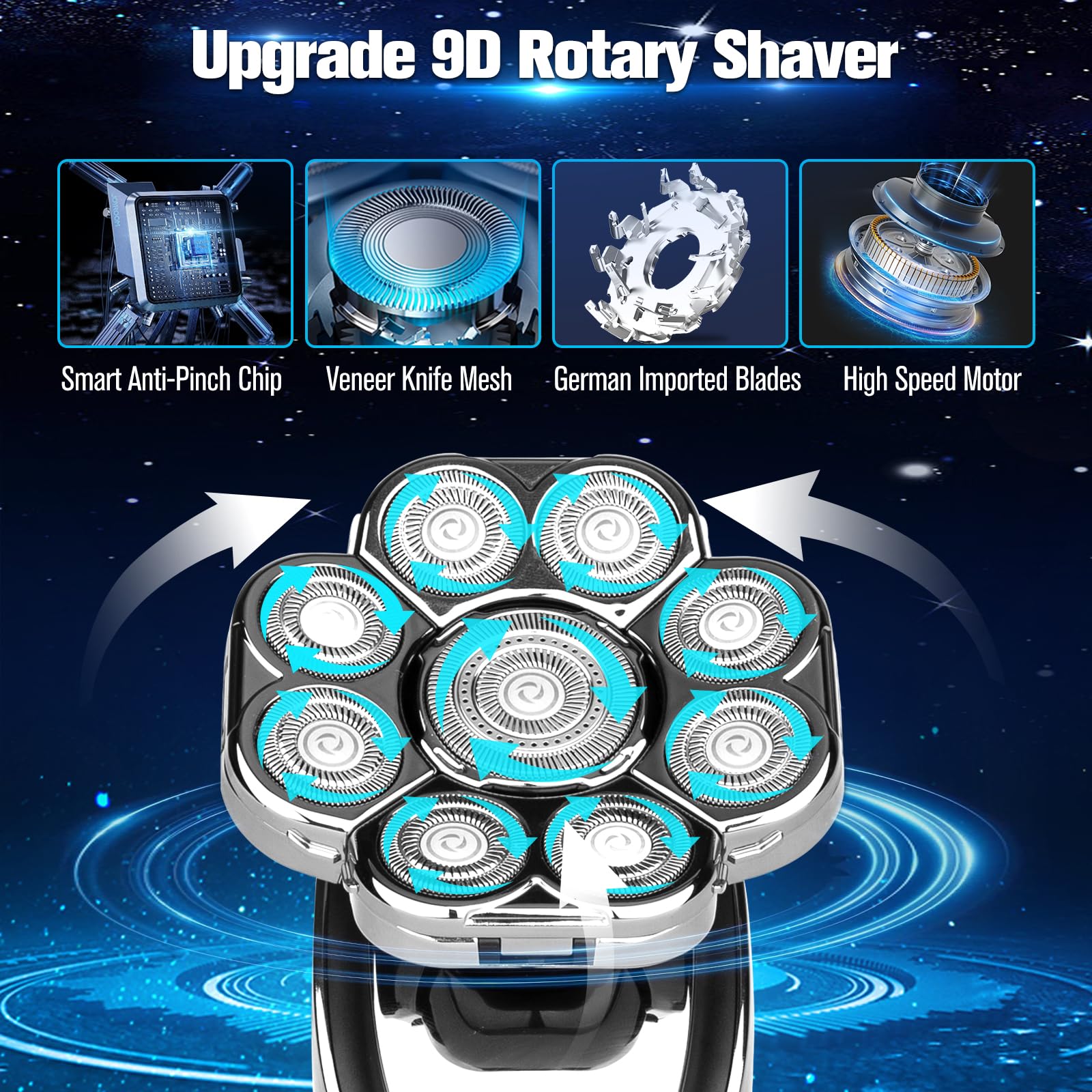 Upgrade Head Shavers For Bald Men,Head Shaver 9D, 6 In 1 Electric Razor Grooming Kit With Nose Hair Trimmer, Waterproof Wet/Dry