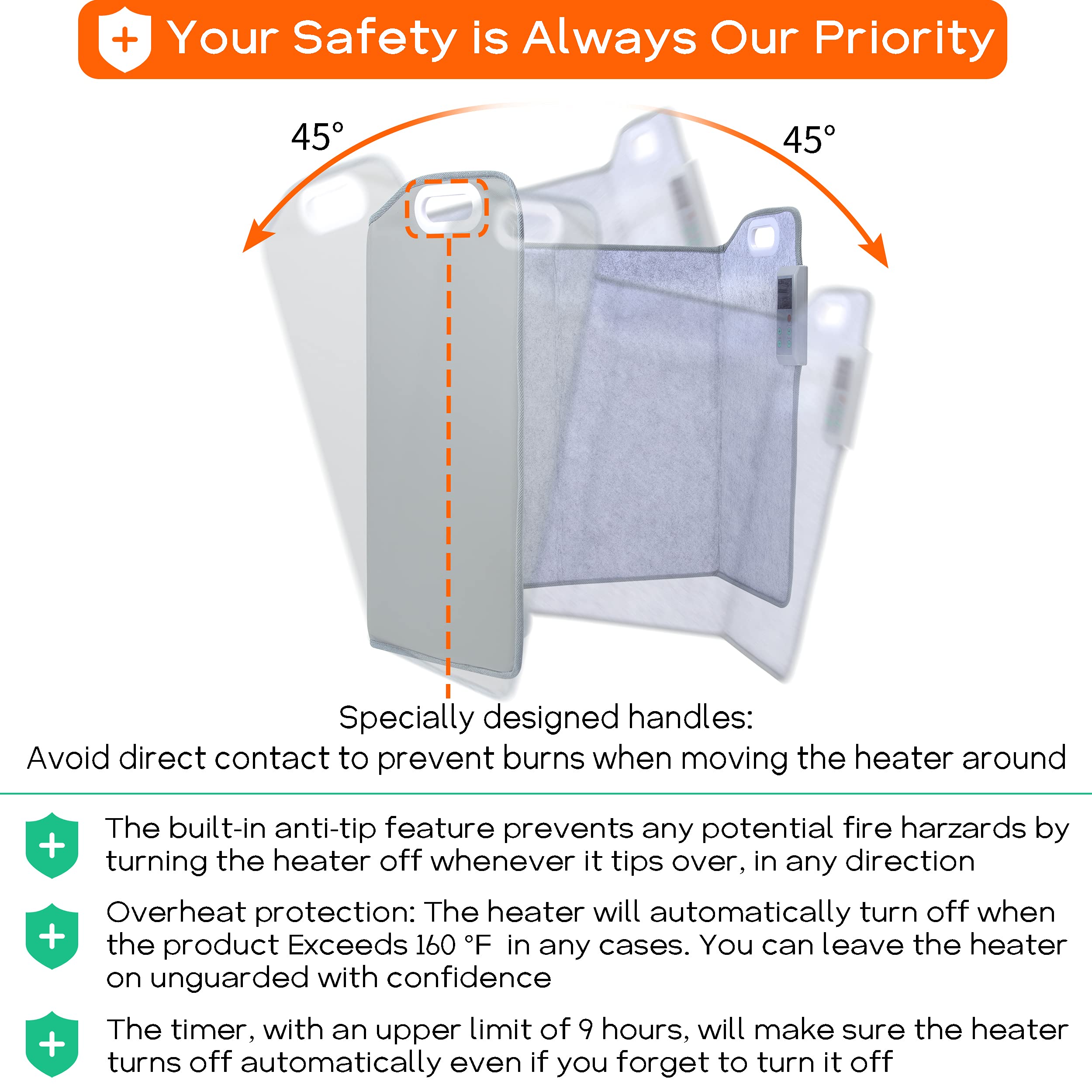 Portable Space Heater For Office And Home, Foldable, Quiet Floor Foot Warmer Under Desk For Leg And Feet, Personal Electric Pane