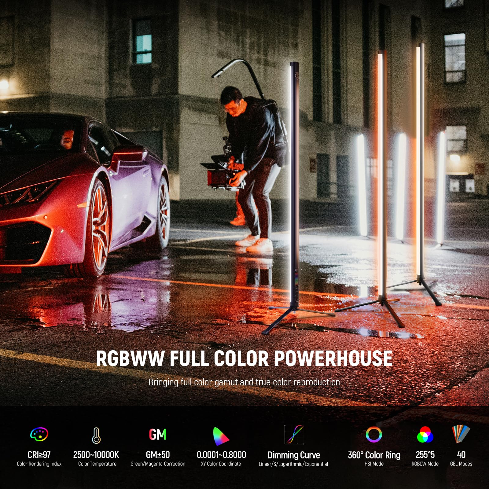 Neewer Tl120C Rgb Tube Light, 42W Full Color Rgbww Photography Led Video Light Wand Stick With App/2.4G/Dmx Control, 7 Pixel Eff