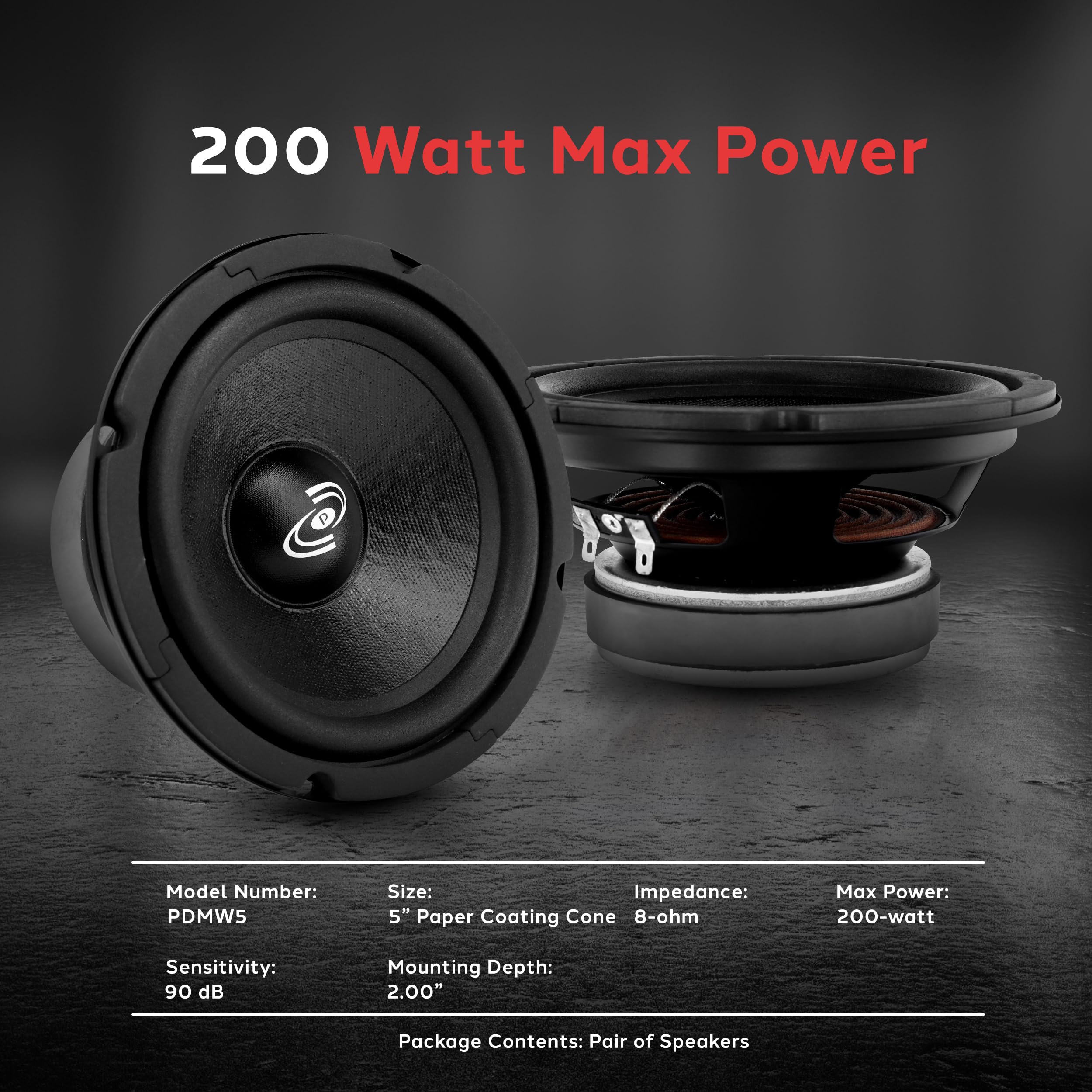 5 Inch Car Midrange Driver   200 Watt High Powered Car Audio Sound Component Speaker System W/ High Temperature Kapton Voice Coi