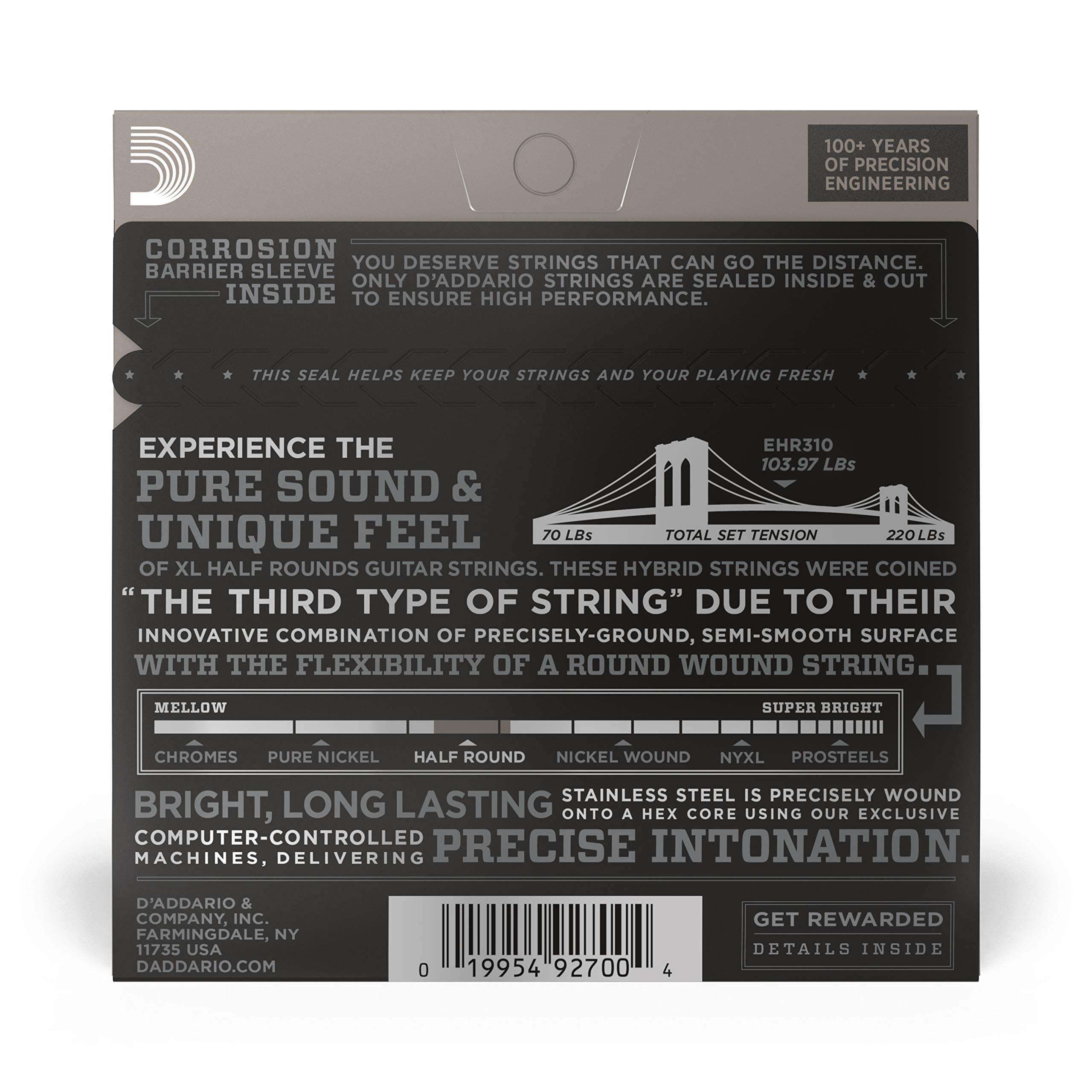 D'Addario Guitar Strings   Xl Half Rounds Electric Guitar Strings   Semi Flat Wound   Bright Tone, Smooth Feel, Reduced Finger N