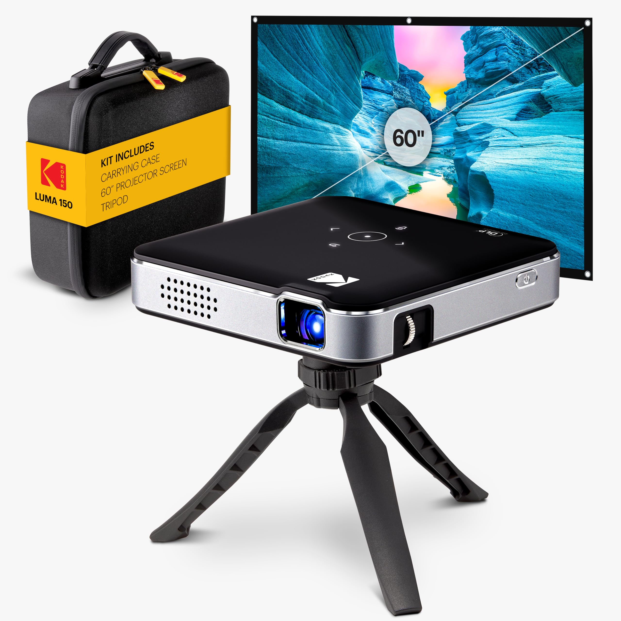 KODAK Luma 150 Complete Kit - Wireless Mini Pocket DLP Projector with Case, Tripod, 60    Screen, Rechargeable Battery, Built-in