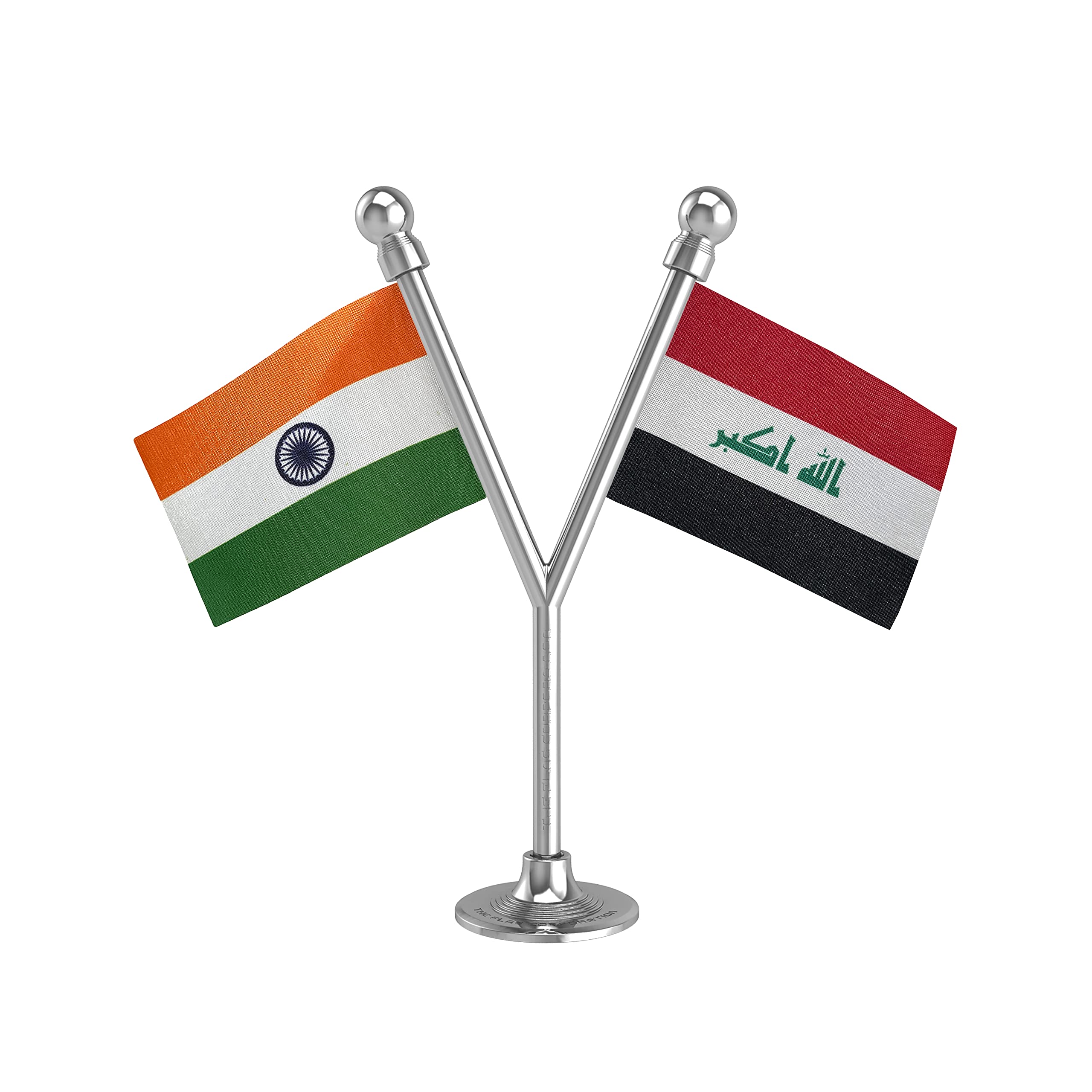 The Flag Corporation India & Iraq Car Dashboard Flag 2In X 3In With A Plastic Liquid Chrome Base