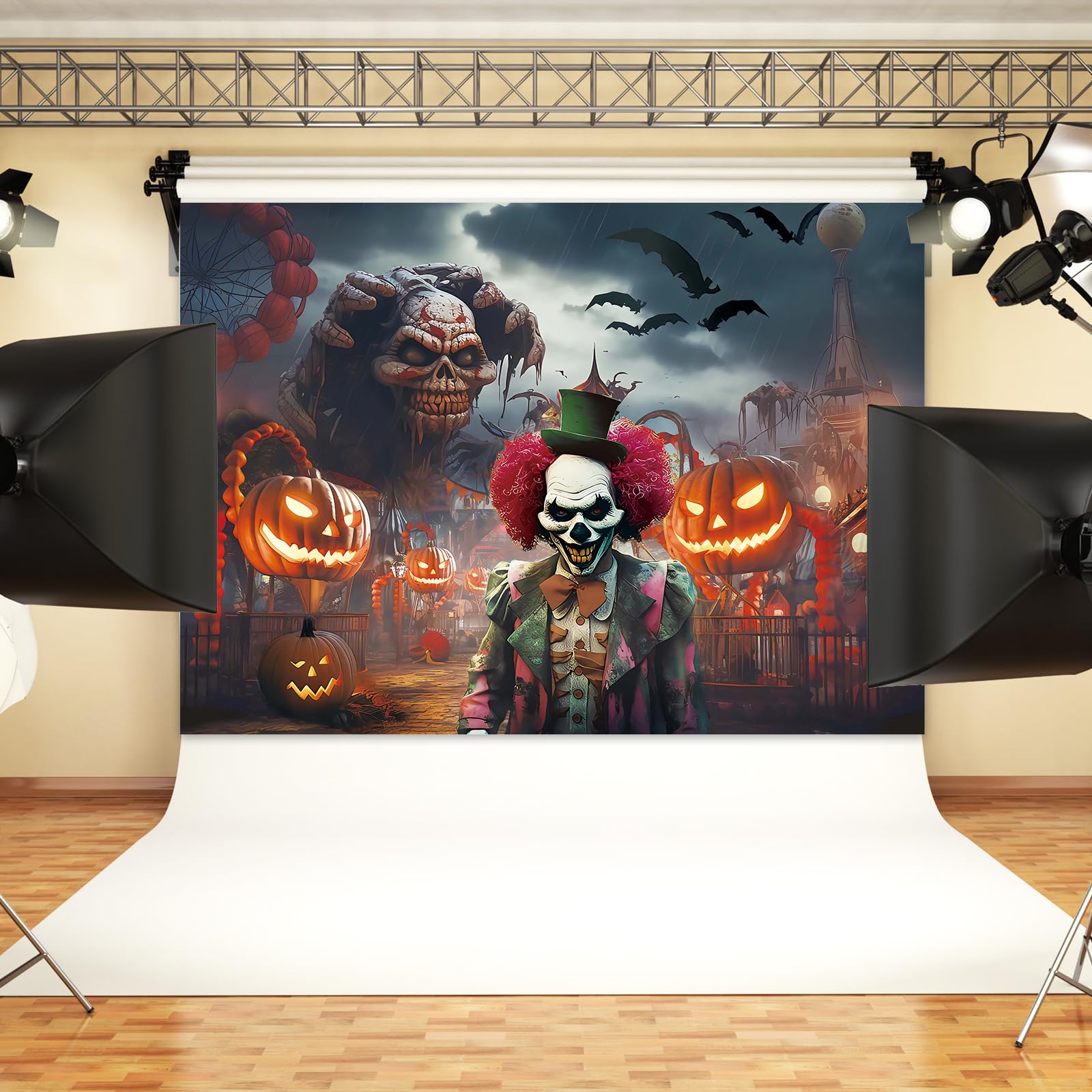 Horror Circus Halloween Backdrop,7X5Ft | Halloween Clown Backdrop Halloween Scary Clown Banner Evil Clown Backdrop Creepy Scary