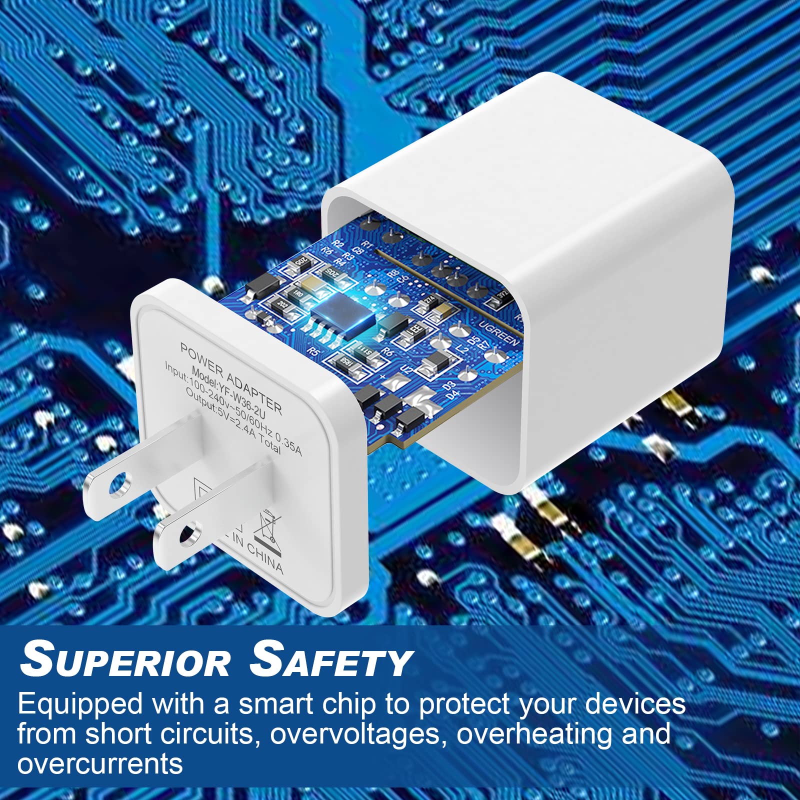 6Pack Usb Wall Charger, Igenjun 2.4A Phone Charger Dual Usb Port Cube Power Plug Adapter Fast Wall Chargers Block Compatible With Iphone 16/16 Pro/15/15 Pro, Samsung Galaxy, Pixel, Lg, Android White