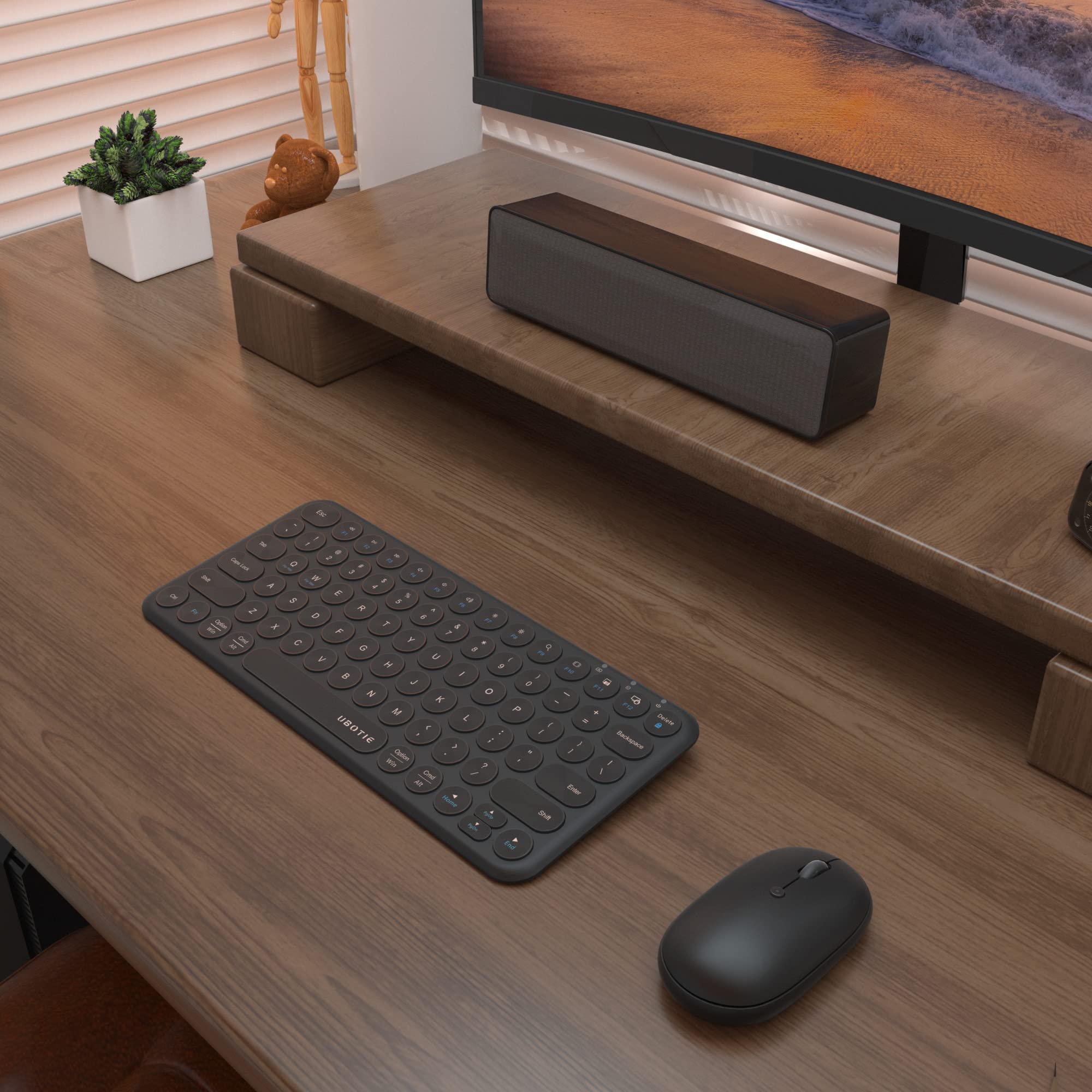 Mini Computer Wireless Keyboard And Mouse Combo, Ubotie Colorful Compact Silent Linear Switch Round Keycaps Tkl Keyboards With O