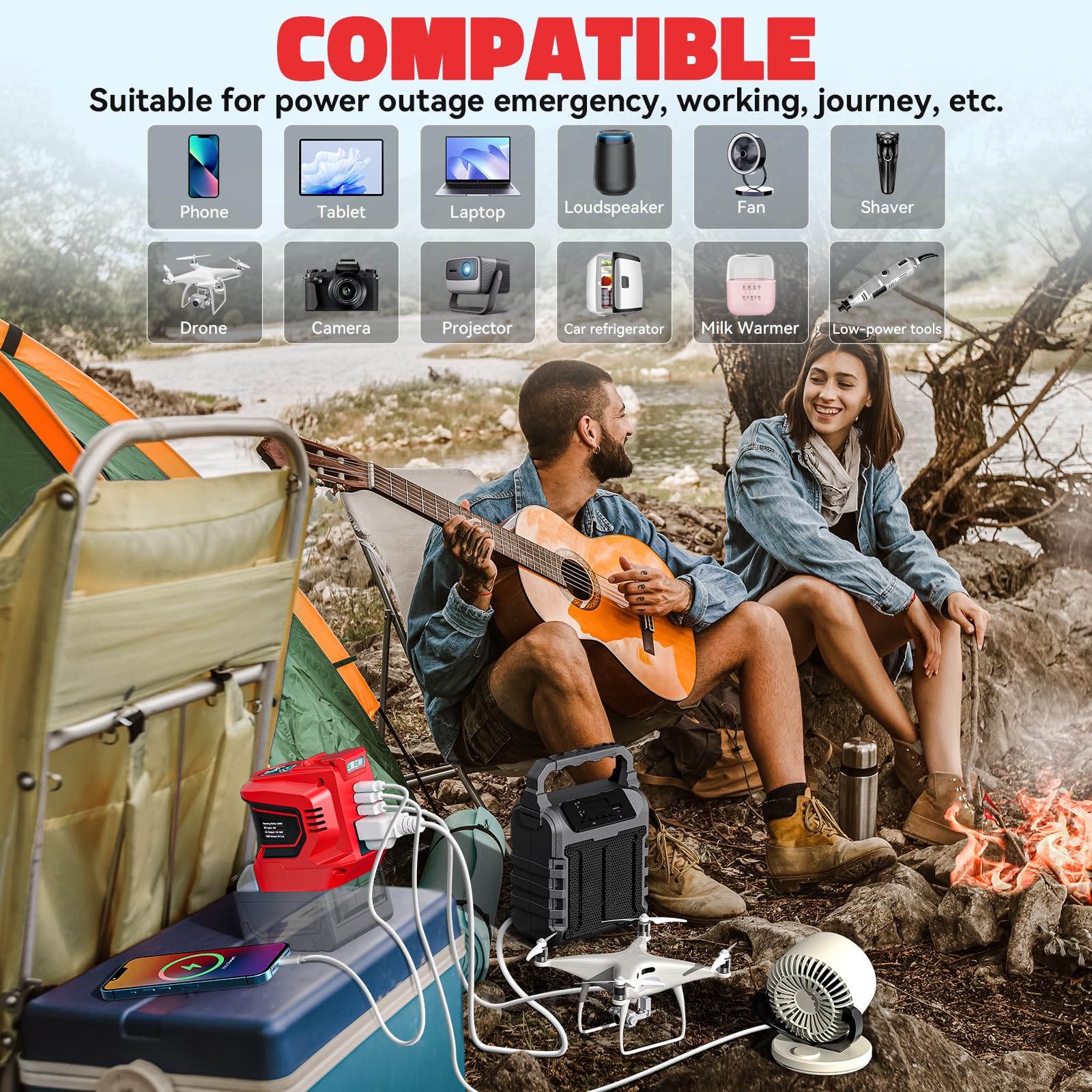 200W Power Inverter For Milwaukee 18V Battery, Volttech Battery Inverter 18V To 110V 120V, Power Station Usb Charger Adapter Pow