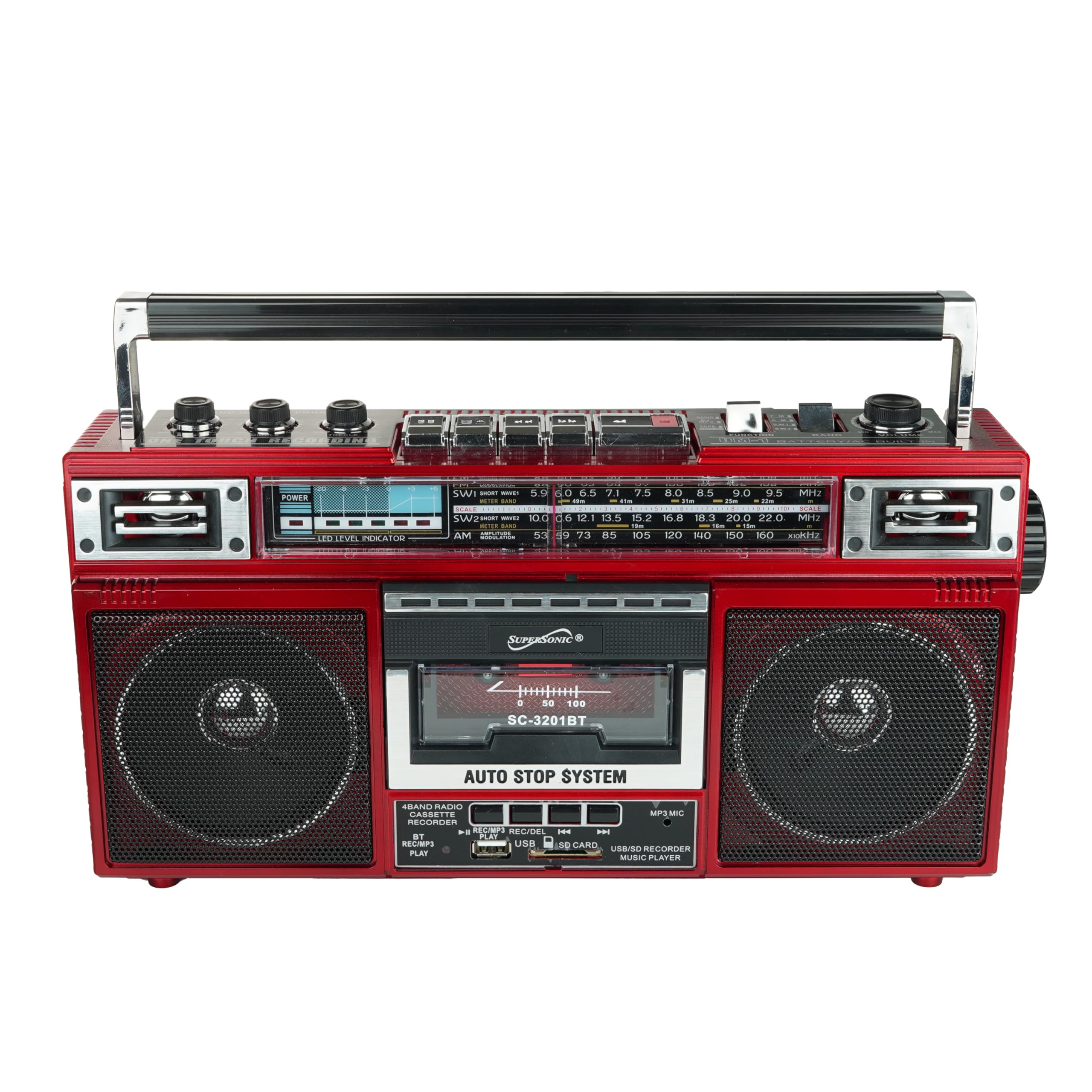 Supersonic Sc-3201Bt 4 Band Radio & Cassette Player Boombox, Bluetooth Speaker, Am/Fm/Sw Radio With Mp3 Playback, Usb & Sd Card,