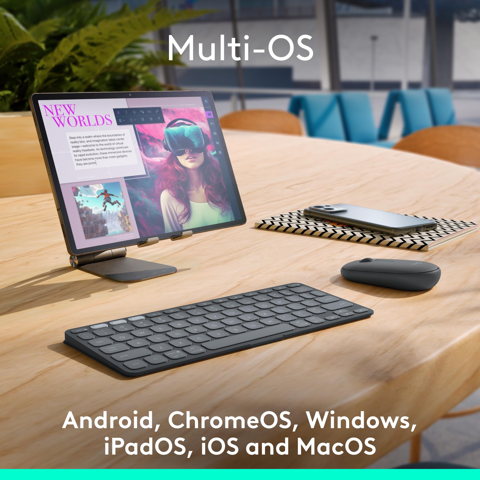 Logitech Keys To Go 2 Portable Bluetooth Tablet Keyboard With Built In Cover, Slim & Compact Wireless Keyboard For Windows, Andr