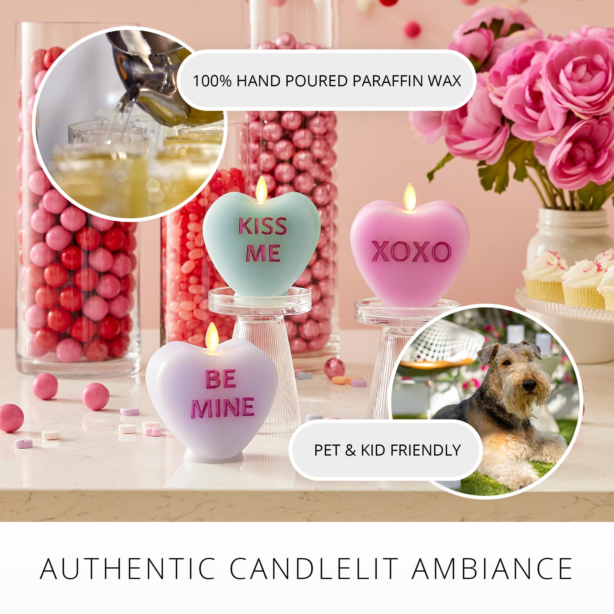 Luminara Candy Heart Xoxo Pastel Orchid Candle  Flameless Real Flame Romantic Battery Operated Led Decor  Valentine'S Day Collec