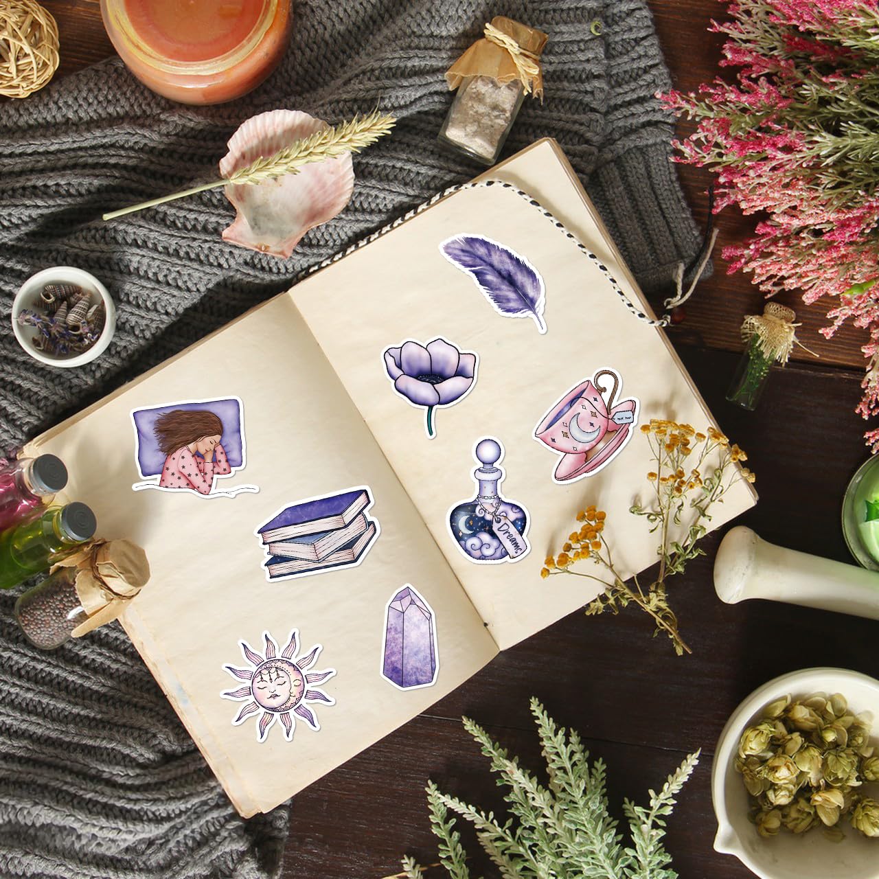 Yoksas Magic Moon Stars Astrology Stickers   50Pcs Waterproof Vinyl Midnight Fantasy Aesthetic Celestial Witch Stickers For Wate