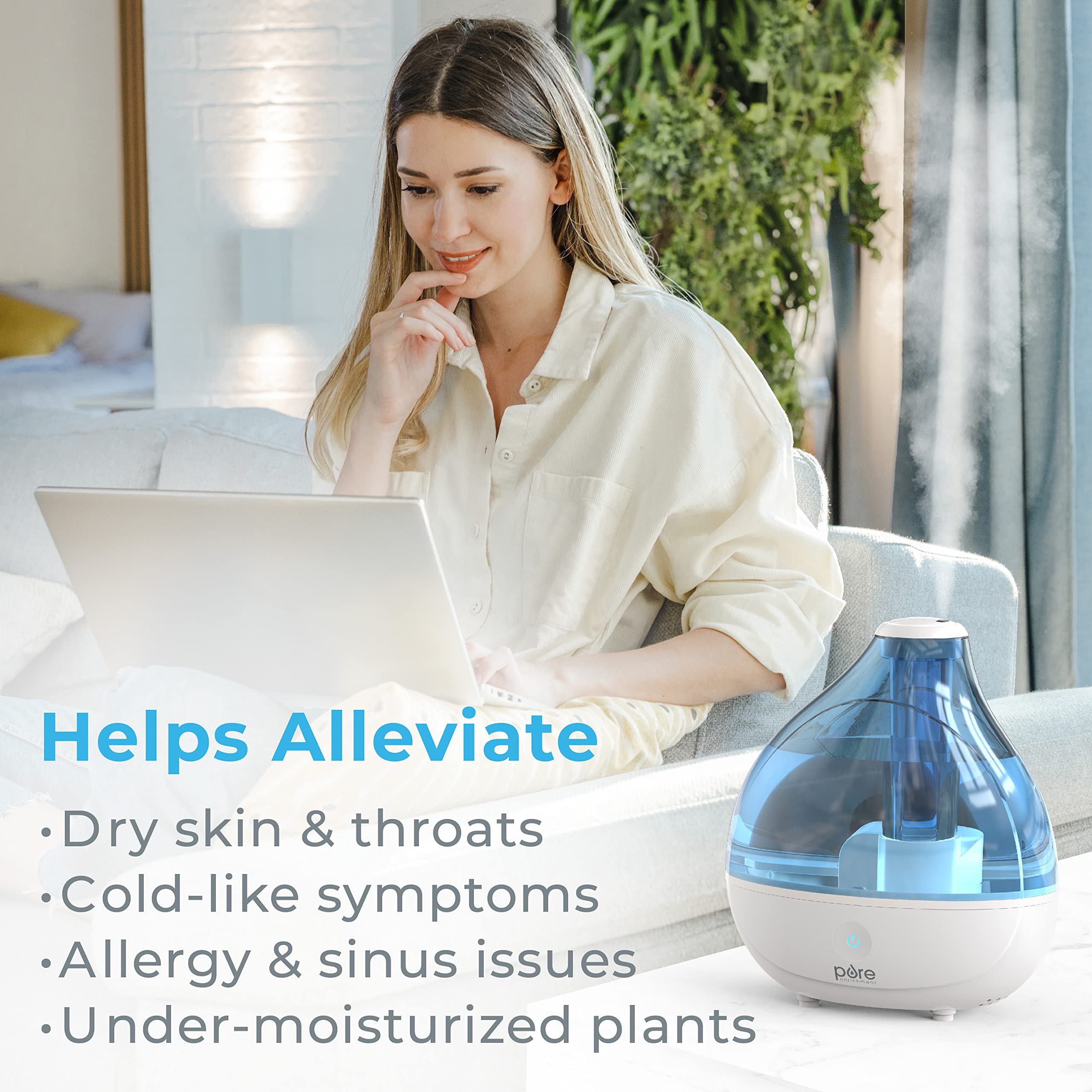 Pure Enrichment Mistaire Ultrasonic Cool Mist Humidifier   Quiet Air Humidifier For Bedroom, Nursery, Office, & Indoor Plants