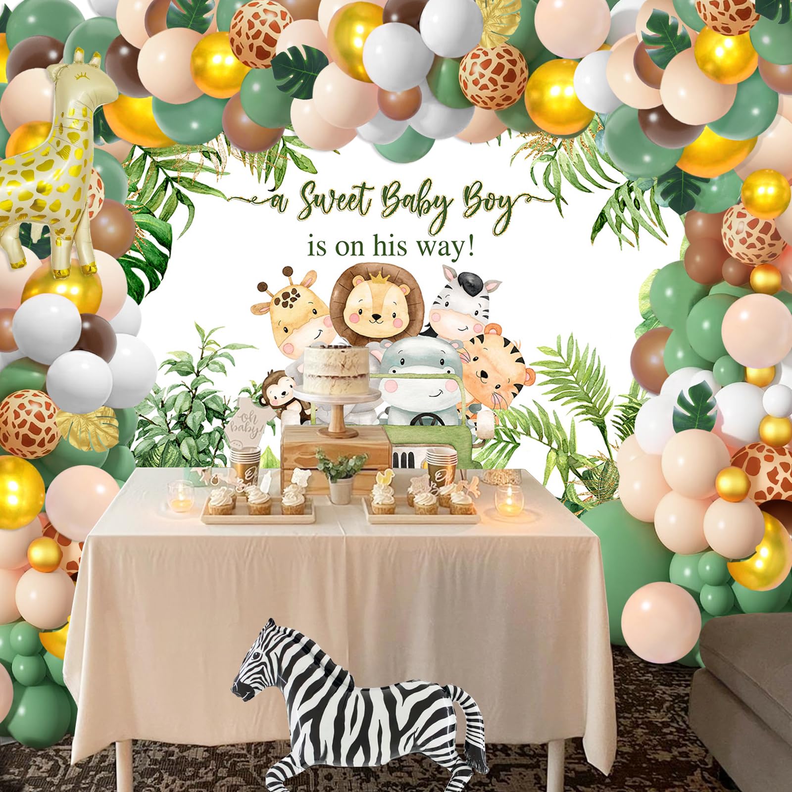 Avezano Jungle Safari Baby Shower Backdrop Safari Animals Boy Baby Shower Party Background Decorations Tropical Green Leaves Saf