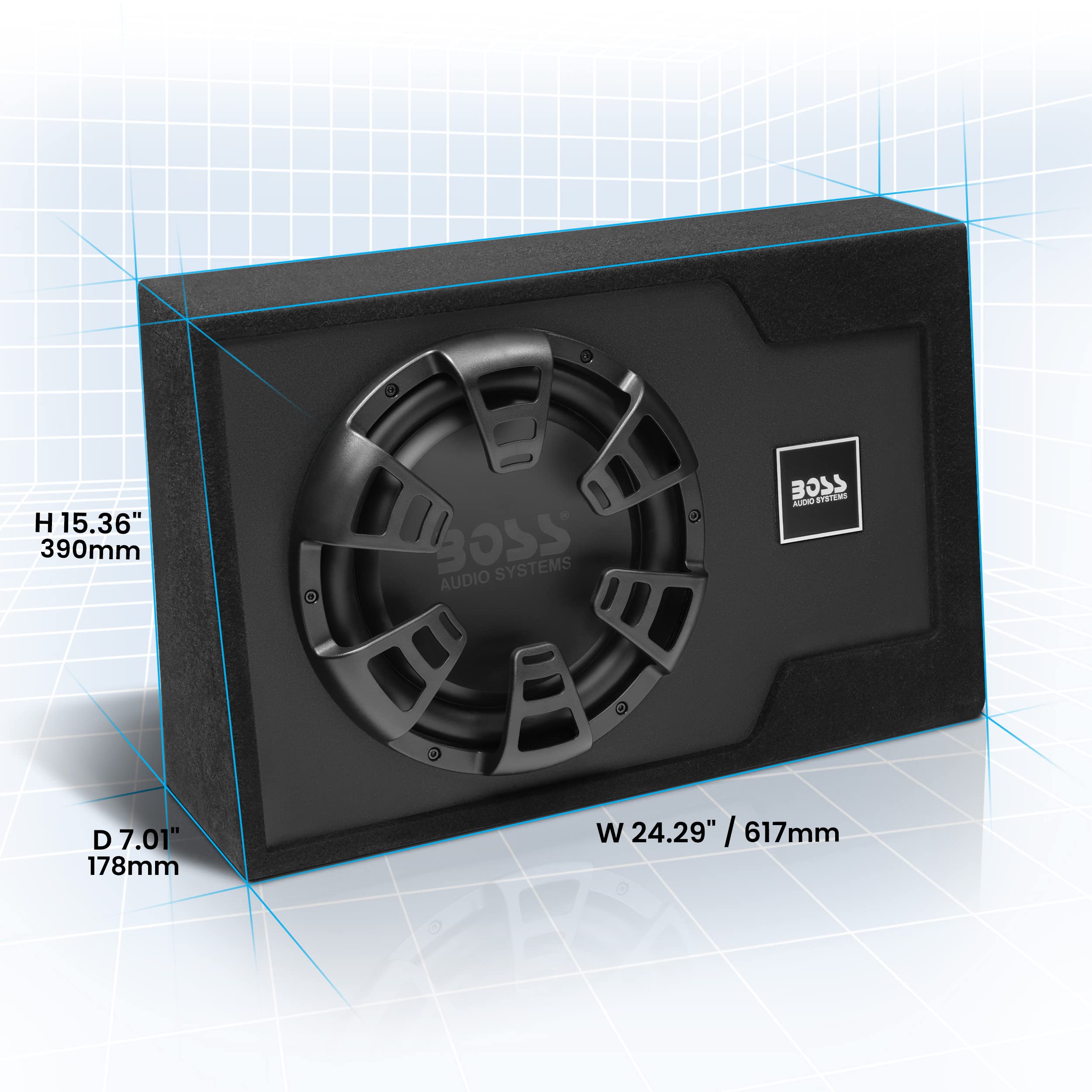 Boss Audio Systems B12Es 12 Inch Powered Car Subwoofer Package   1200 High Output, Built In Amplifier, Low Profile, Remote Subwo
