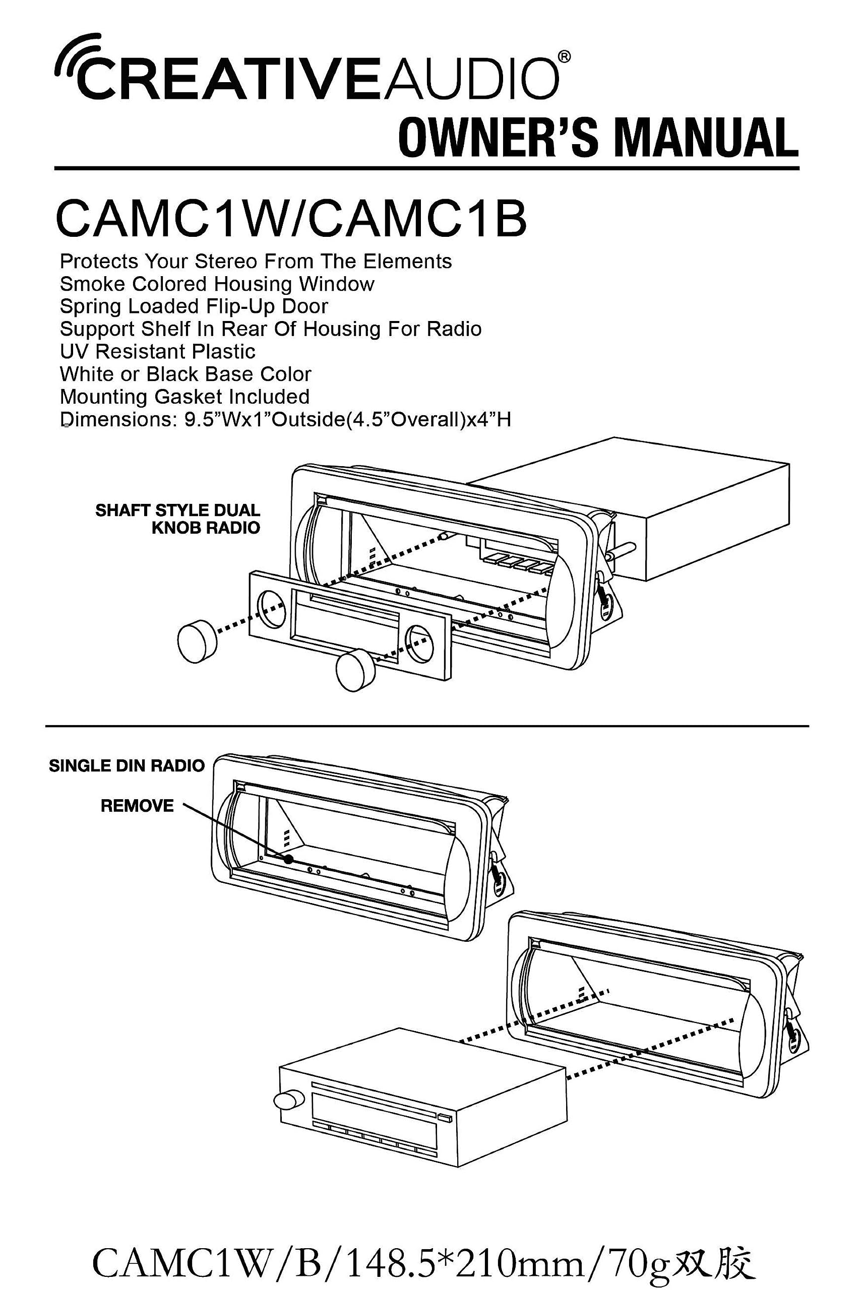 Creative Audio Camc1W Marine Single Din Radio Mounting Kit With Retractable Cover (White)