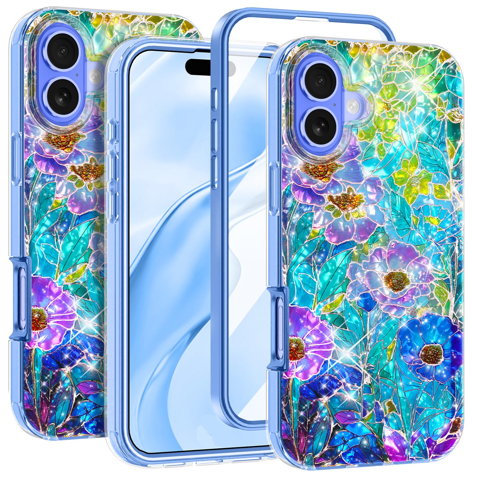 Rancase for iPhone 17 Case with Screen Protector, Clear Butterfly Design, Removable Frosted Glitter Card, Hard PC&TPU Bumper Sho