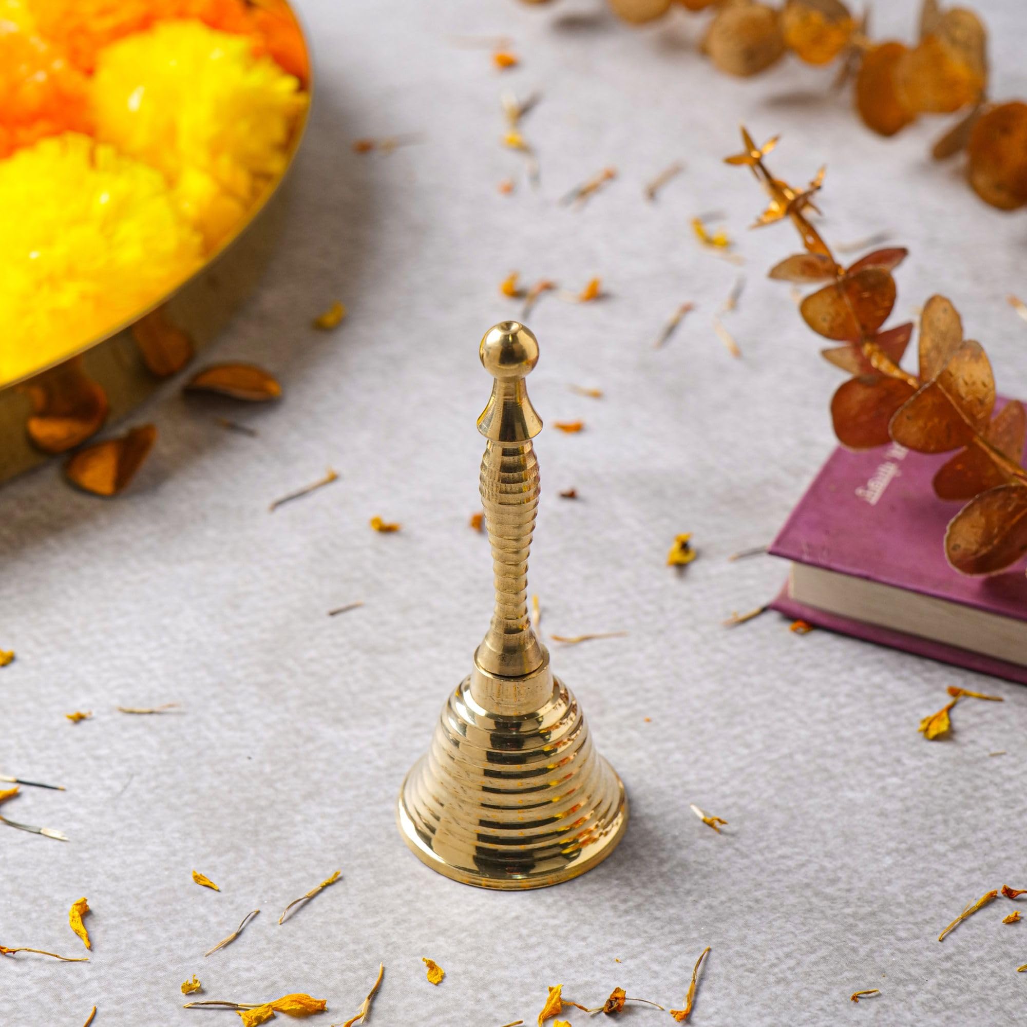 Super Loud Solid Brass Hand Bell Call Bell Wedding Bells   Puja Bell For Mandir, Indian Pooja Ghanti   Christmas Bells | 4 Inch