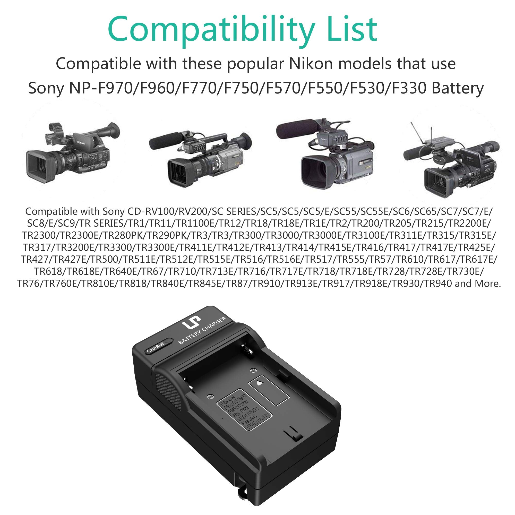 Lp Np F550 Battery Charger, Charger Compatible With Sony Np F970, F960, F770, F750, F570, F530, F330, Ccd Sc55,Tr516,Tr716, Tr81