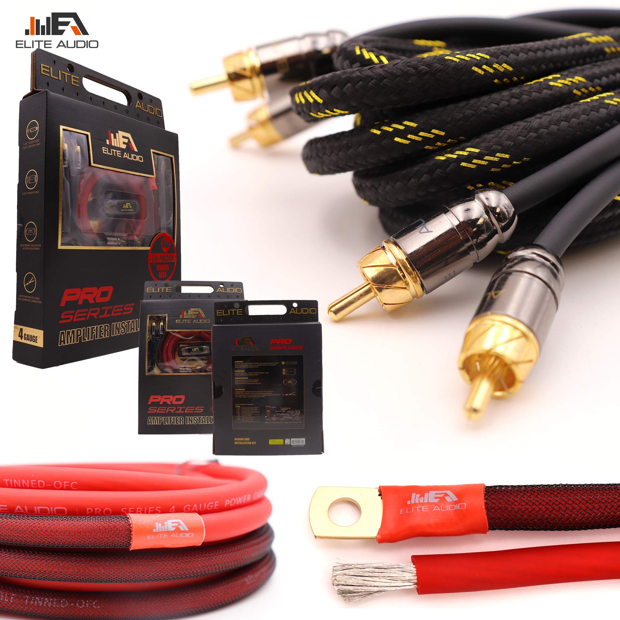 Elite Audio Ea Prok4 Pro Amplifier Wiring Kit   4000W Max Power, Oxygen Free Copper Cables, Brass Anl Fuse Holder, 4 Gauge