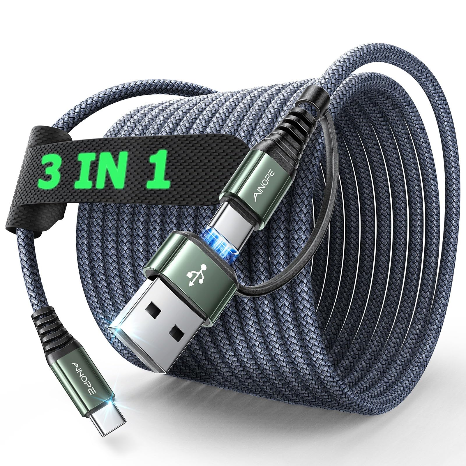 Ainope Usb C Cable 16Ft Type C Charger Fast Charging 60W Cable Sturdy Nylon Braided 3.1A Usb A/C To Usb C Cable For Iphone 15 Pr