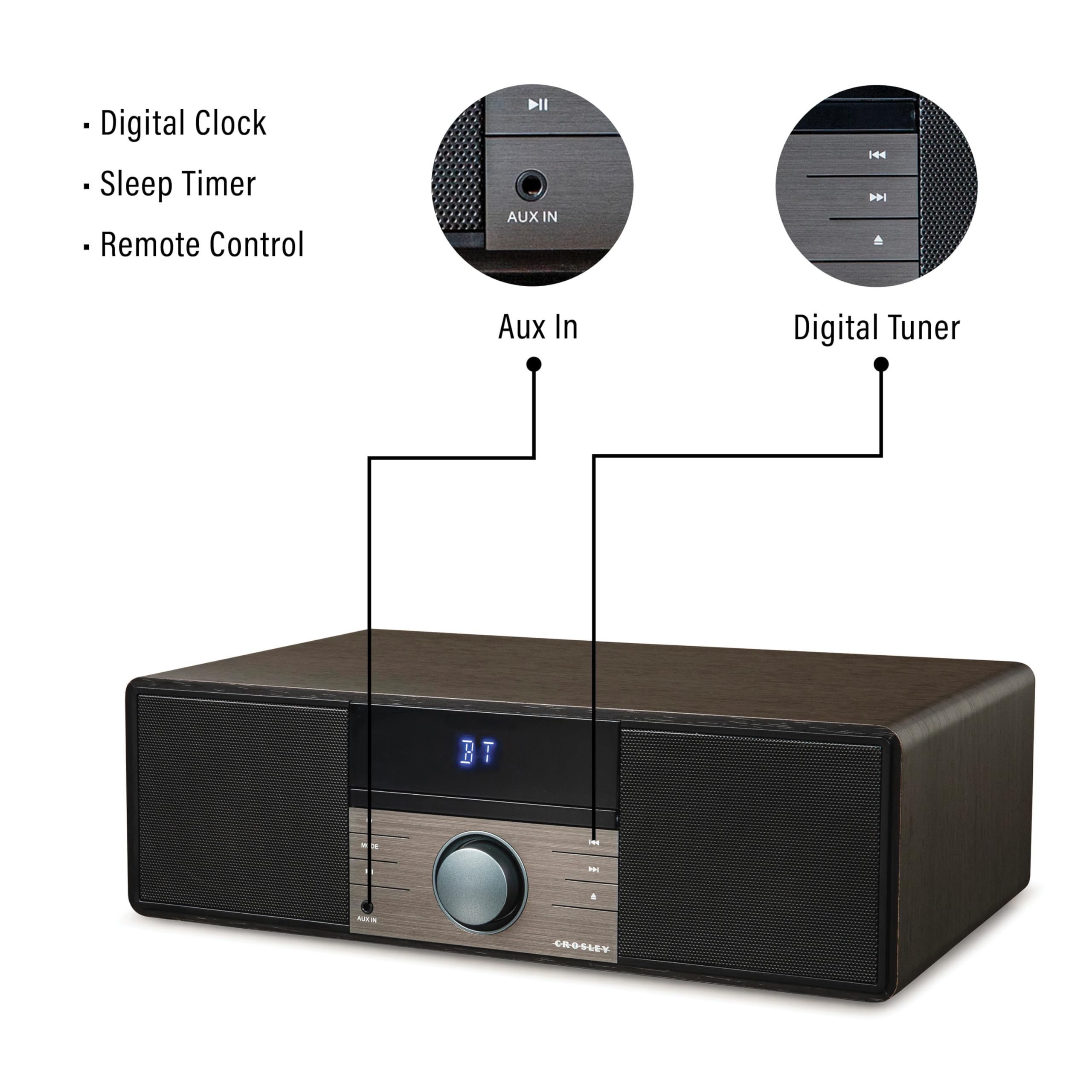 Crosley Cr3502A Bk Metro Bluetooth Fm Clock Radio And Cd Player, Black