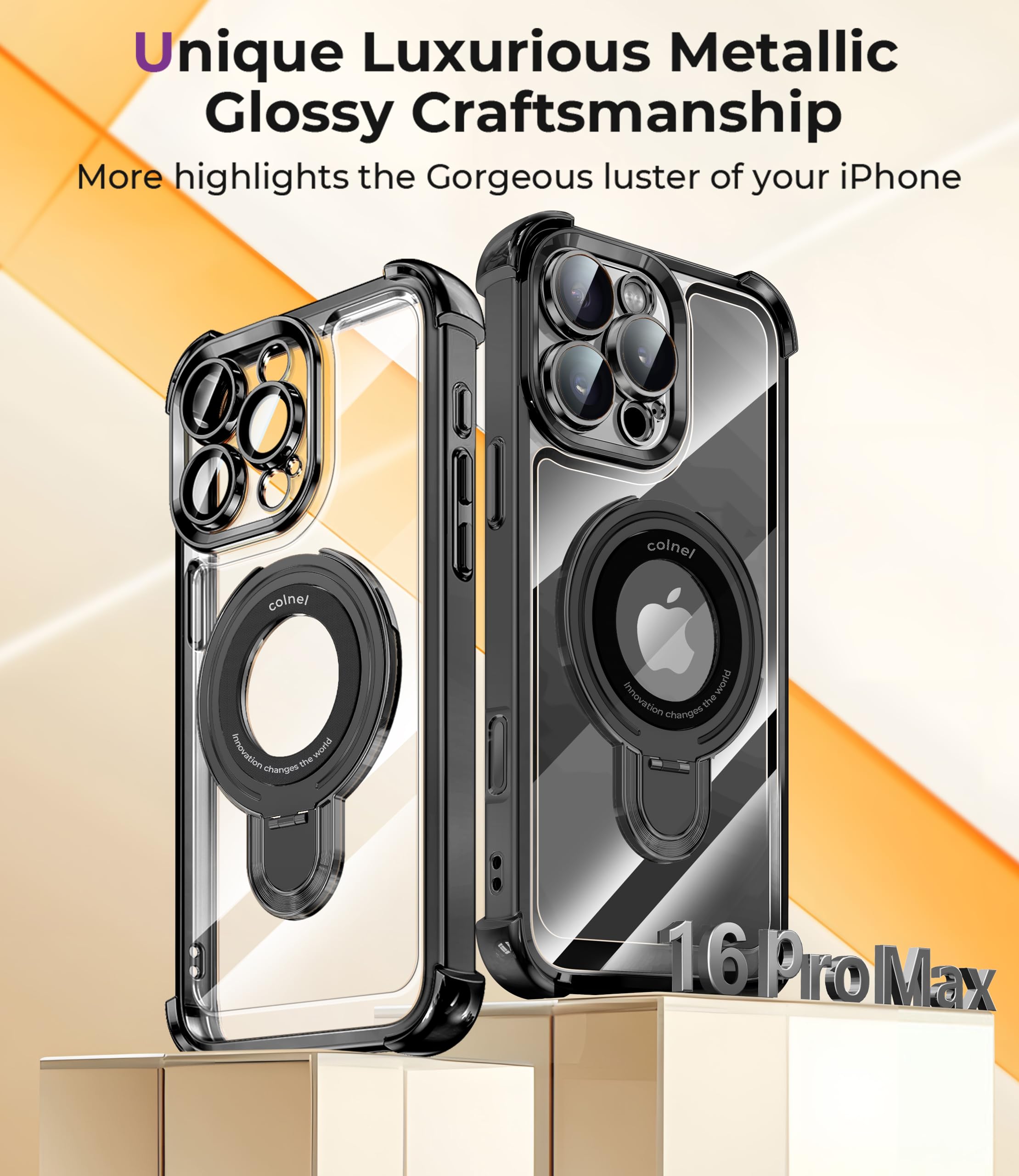 Chiclady For Iphone 16 Pro Max Case With Integrated Lens Protection, [Foldable Stand & Ring Holder] [Compatible With Magsafe], G