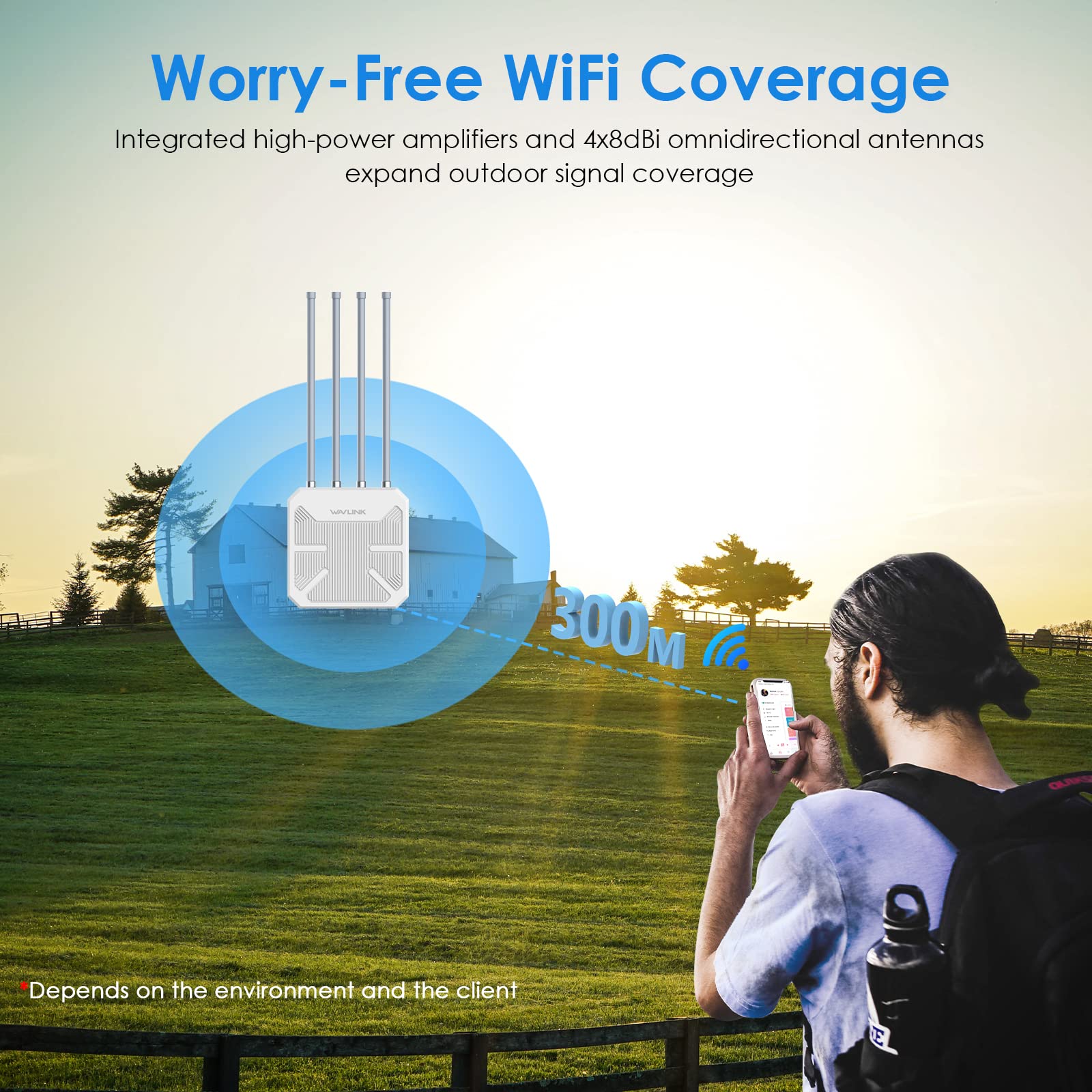 Wavlink Outdoor Wifi 6 Extender Ax1800 High Power Outdoor Weatherproof Wifi Range Extender Access Point With Passive/Active Poe,