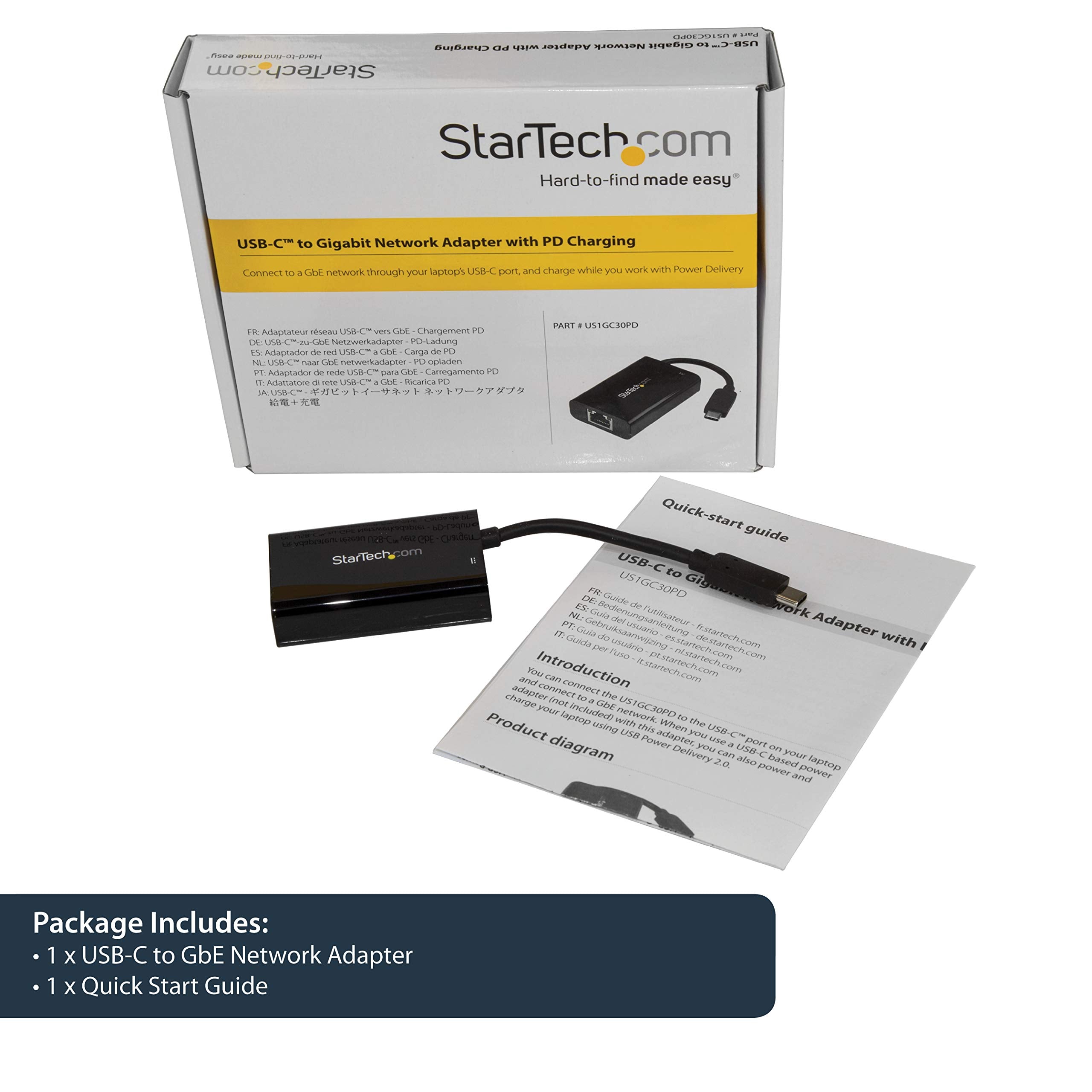 Startech.Com Usb C To Gigabit Ethernet Adapter/Converter W/Pd 2.0 - 1Gbps Usb 3.1 Type C To Rj45/Lan Network W/Power Delivery Pa