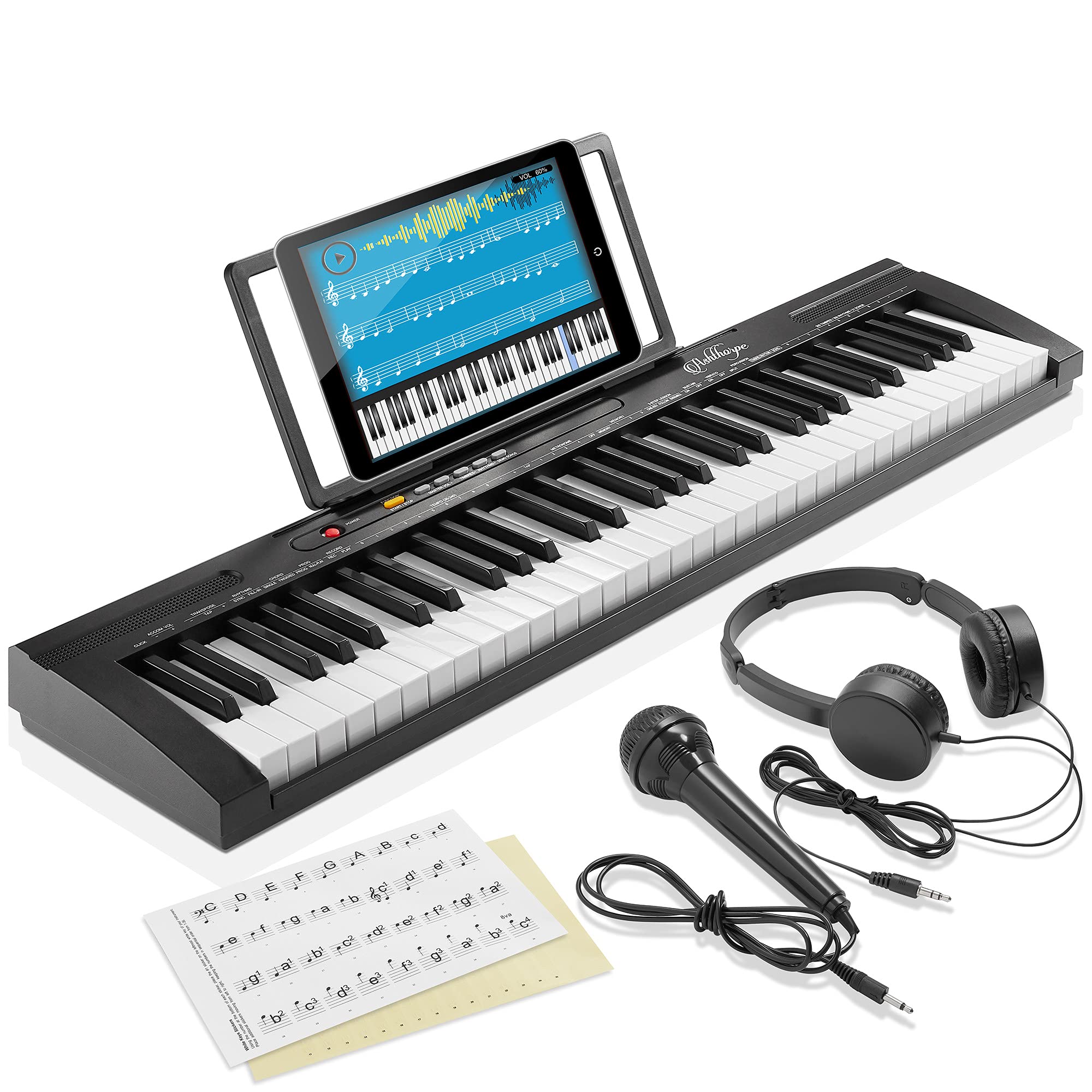 Ashthorpe 61 Key Digital Electronic Keyboard Piano For Beginners, Includes Headphones, Mic And Keynote Stickers