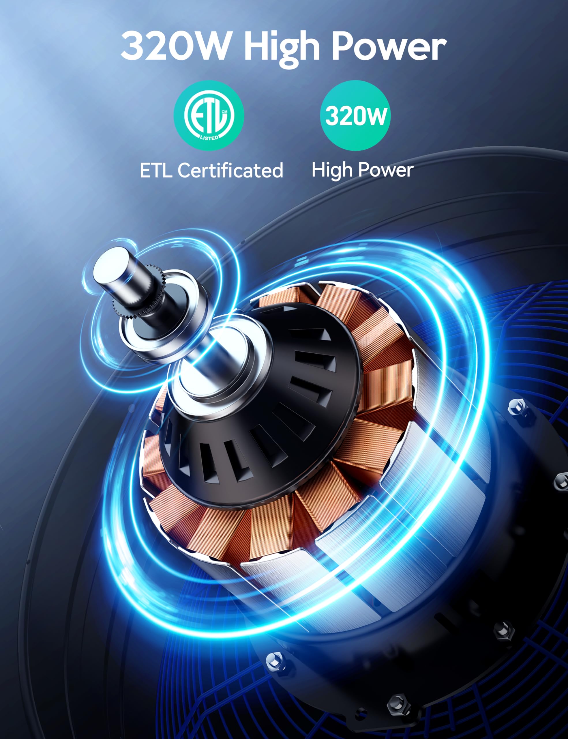 Vagkri 24 Inch Industrial Drum Fan, 320W High Velocity Floor Fan, 3 Speed Heavy Duty Metal Air Circulator, 360 Tilt With Casters