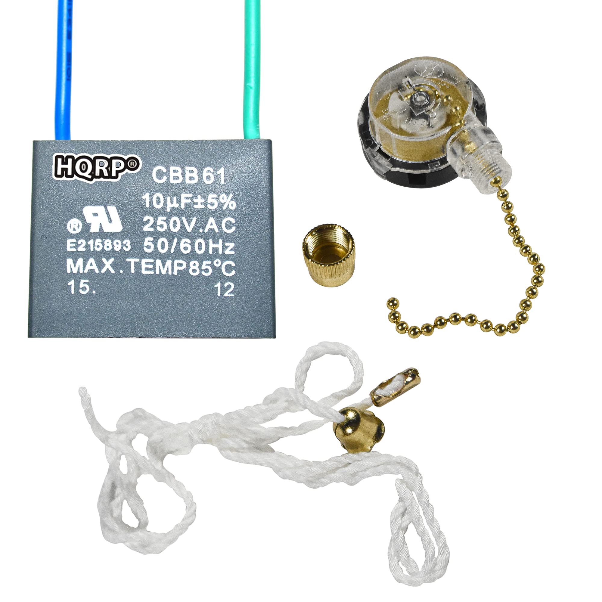 Hqrp Kit Ceiling Fan Capacitor Cbb61 10Uf 2 Wire Ul Listed And 3 Speed Fan Switch