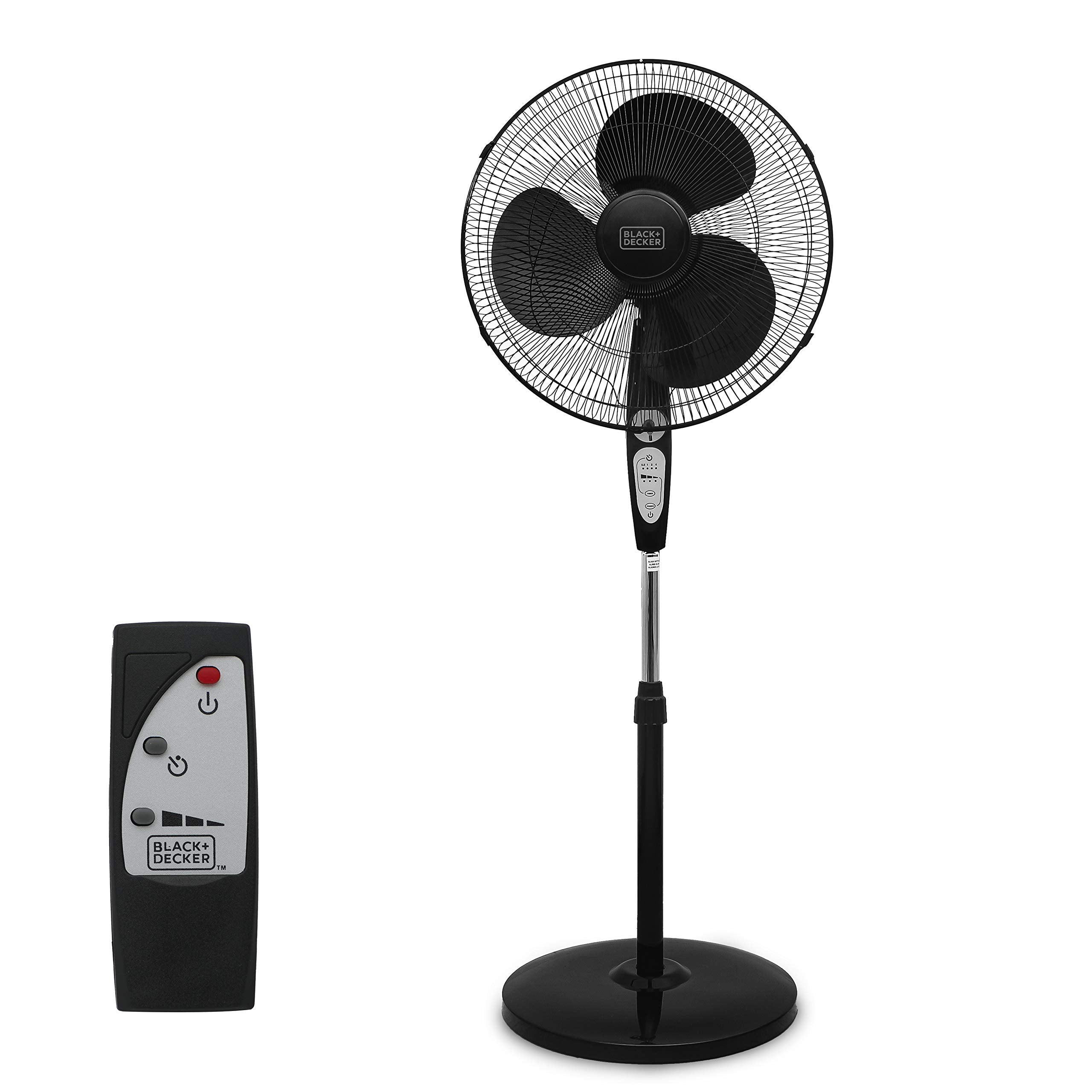 Black+Decker 18 Inch Stand Fan With Pedestal Base, Height Adjustable Pedestal Fan With Remote And Touch Control Panel, Free Standing Fan With 90 Degree Oscillating And 3 Speed Settings, Black