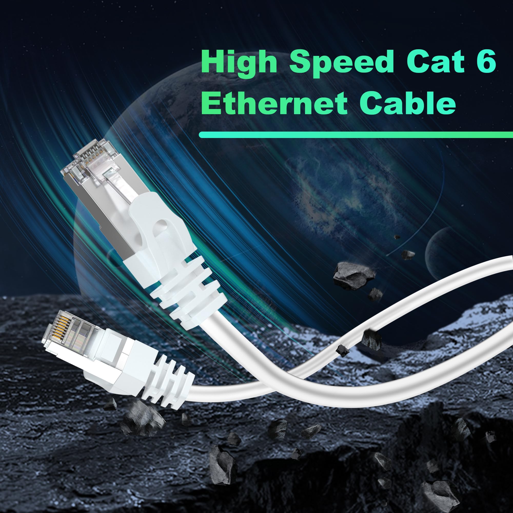 Cat 6 Shielded Ethernet Cable 50Ft, 23 Awg Cat 6 Patch Cable, High Speed Cat6 Rj45 Lan Network Cables For Router, Gaming, Modem