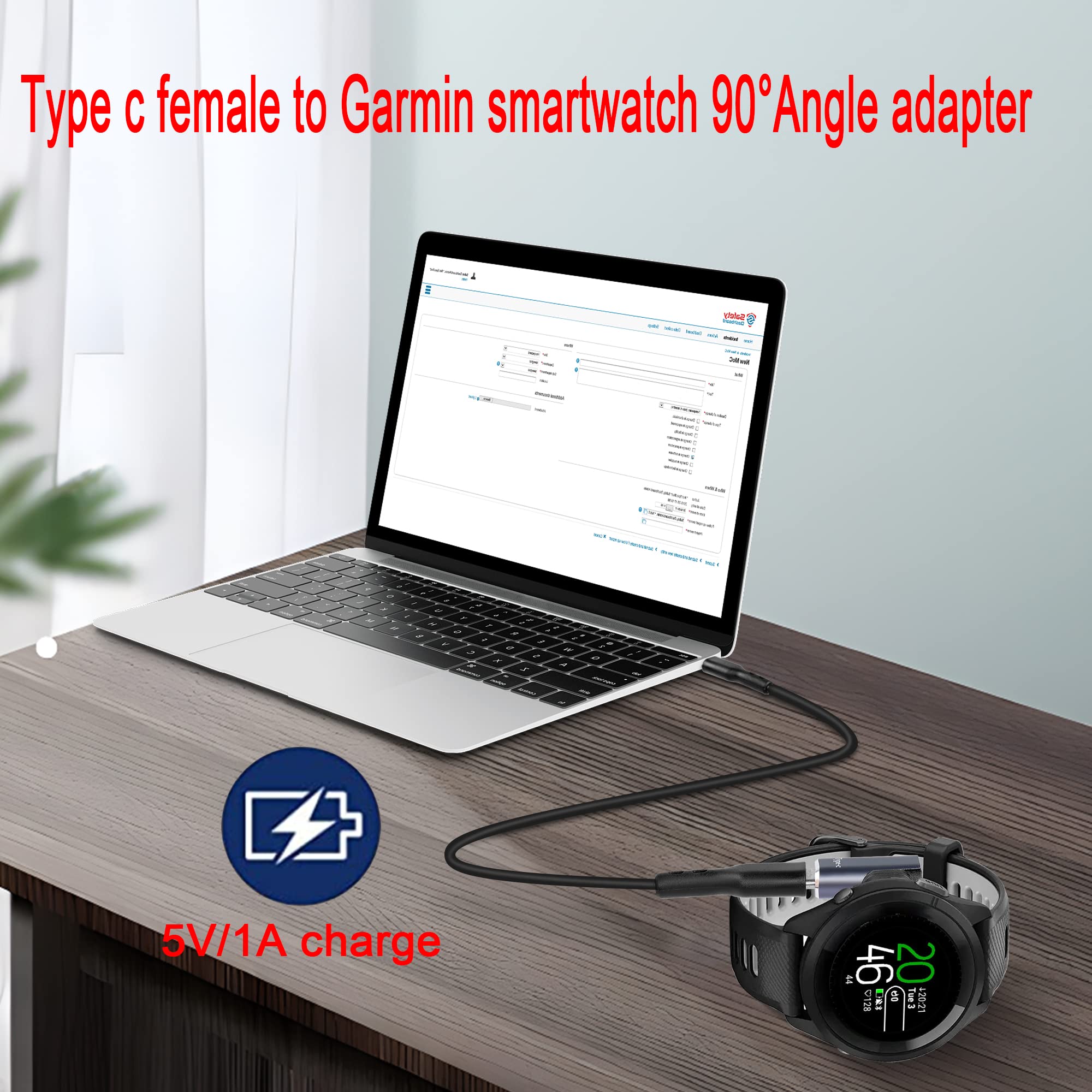 Qianrenon Usb C Watch 90 Angle Adapter Connector Smartwatche Charging Head To Type C Female Right Angle Converter Coupler, Alumi