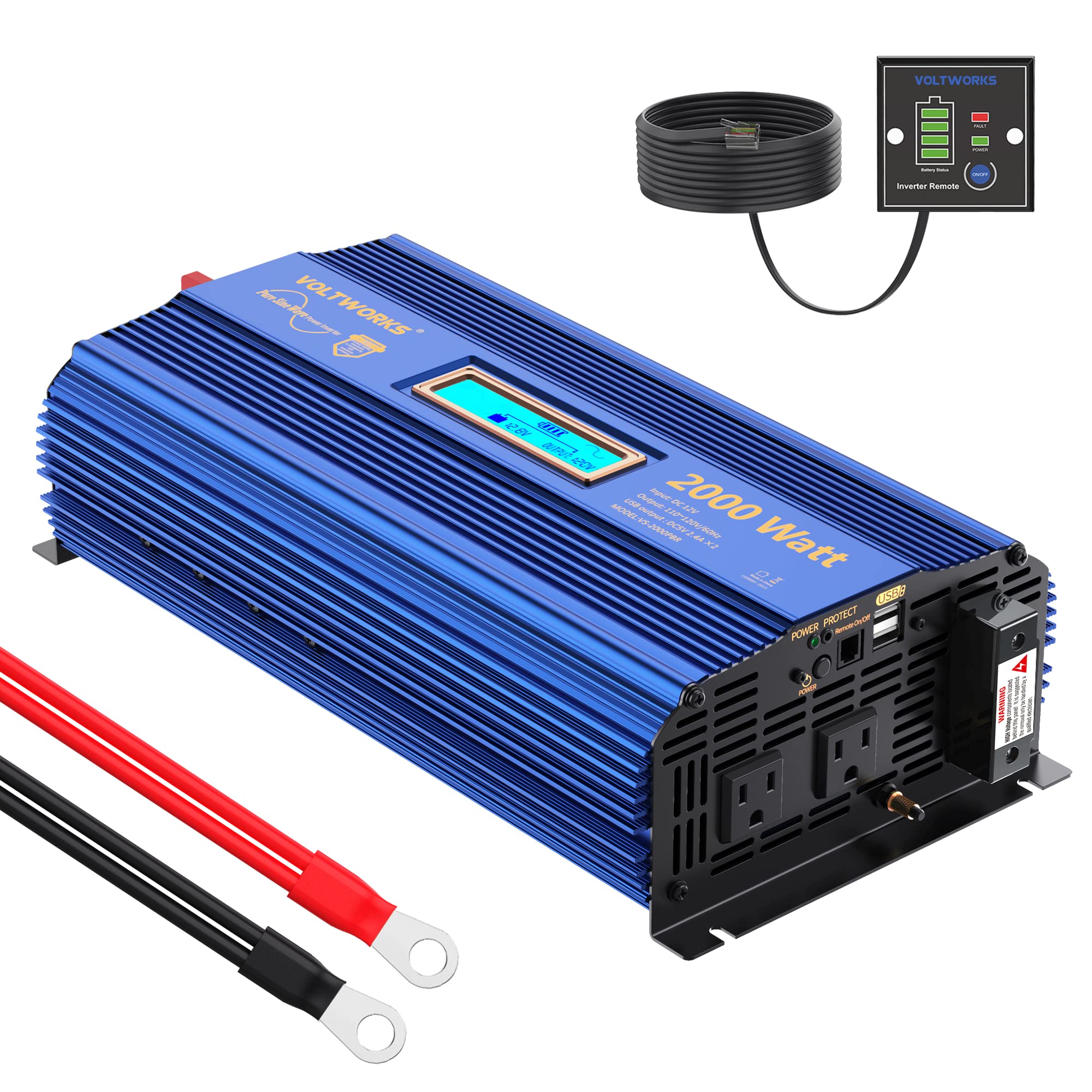 Pure Sine Wave 2000Watt Car Power Inverter Etl Ul458 Dc 12V To 120V Ac With Remote Control And Lcd Display 1 Ac Terminal Block 2