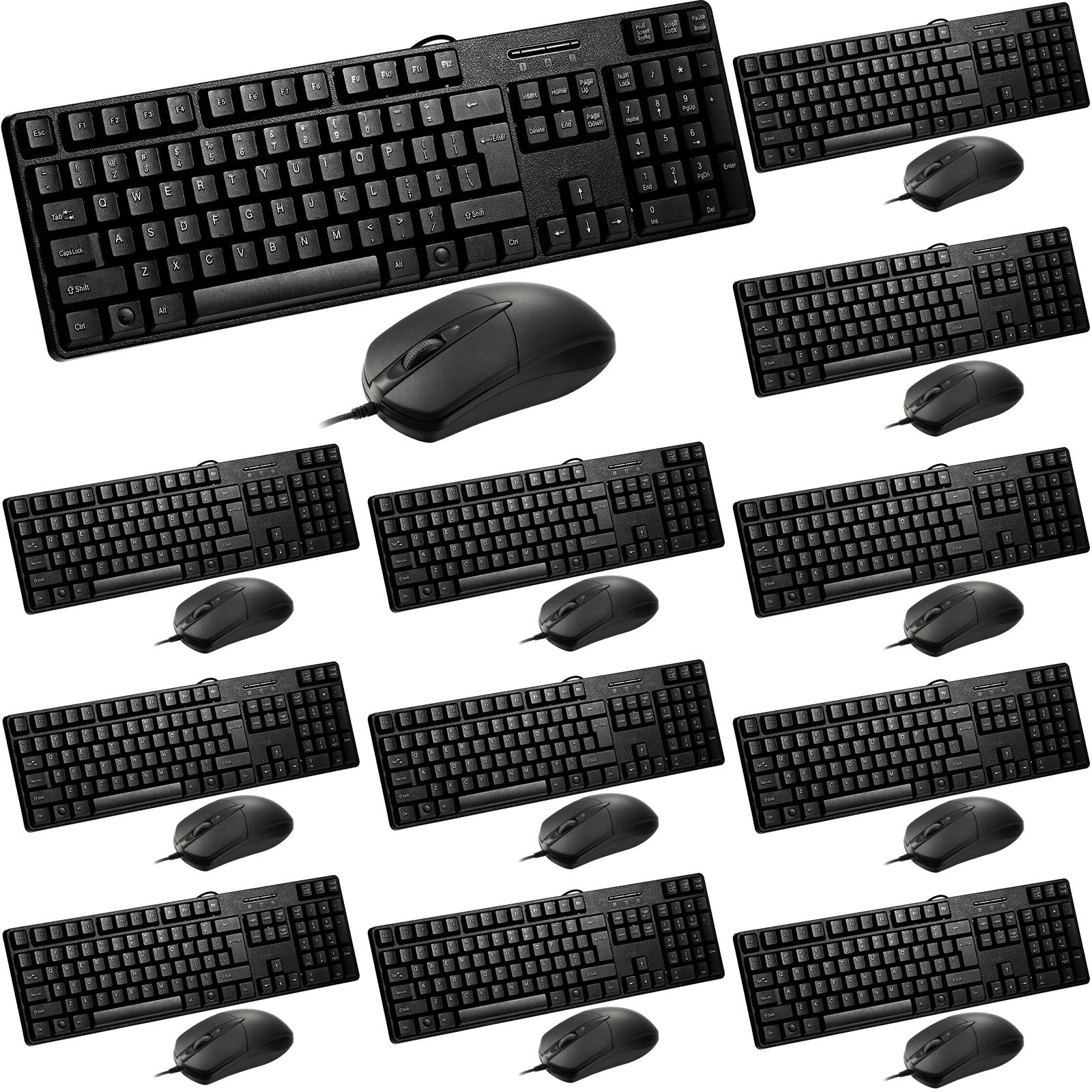 Fabbay 24 Pcs USB Wired Keyboard and Mouse 12 Wired Mouse 12 Corded Full Size Keyboard for School Office Home Compatible with Co