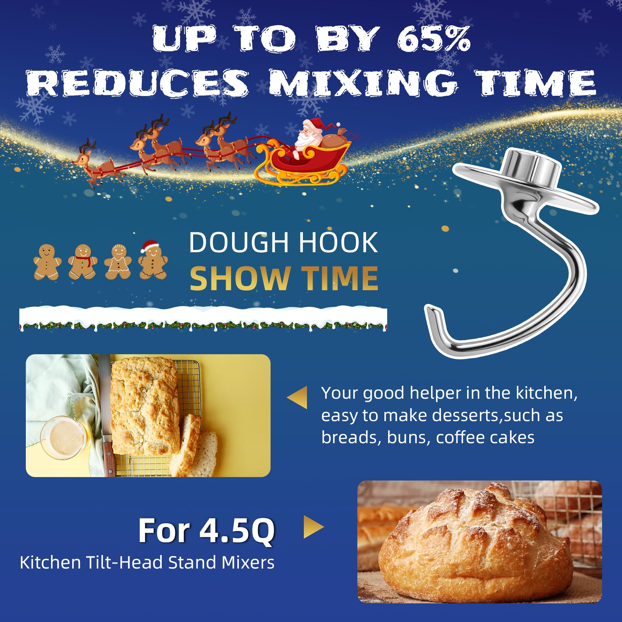 Stainless Steel Dough Hook For 4.5/5.0 Qt Kitchen Mixer Attachment K45Dh Dough Hook Replacement For K45 K45Ss Ksm90 Ksm150 Mixer