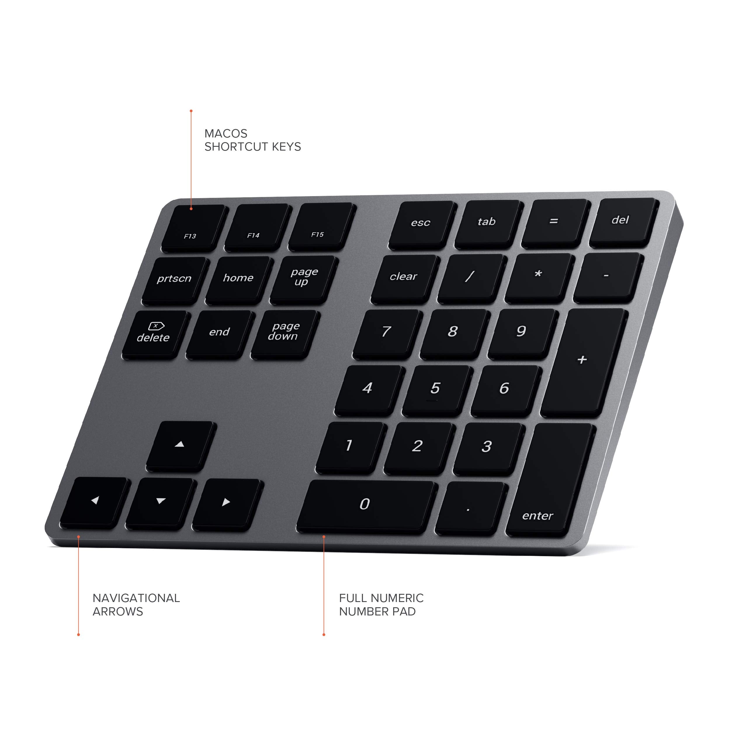 Satechi Bluetooth Extended Numeric Keypad � Slim Rechargeable 34 Key Numberpad � For M4/M2/M1 Macbook Pro/Air, M4/M2/M1 Ipad Pro/Air, M2 Mac Mini, Imac M1/M4 (Space Gray)