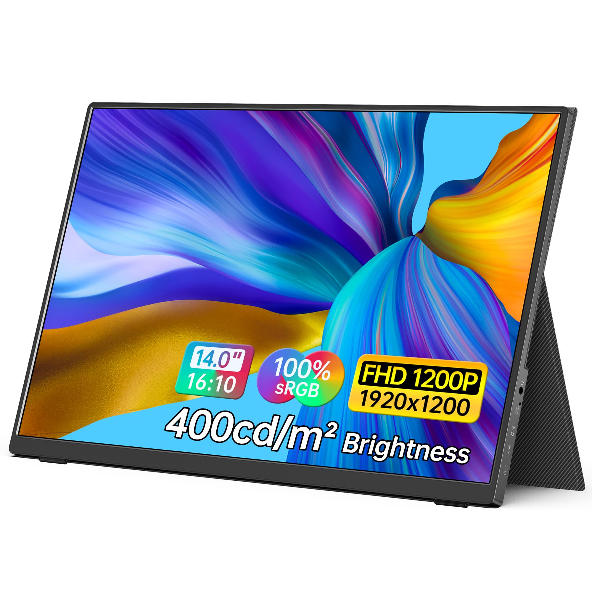 Forhelp 14 Inch Portable Monitor Fhd1200P Ultra Slim For Laptop Monitor, Usb C&Hdmi Plug&Play,100% Srgb External Monitor,Dual Sp